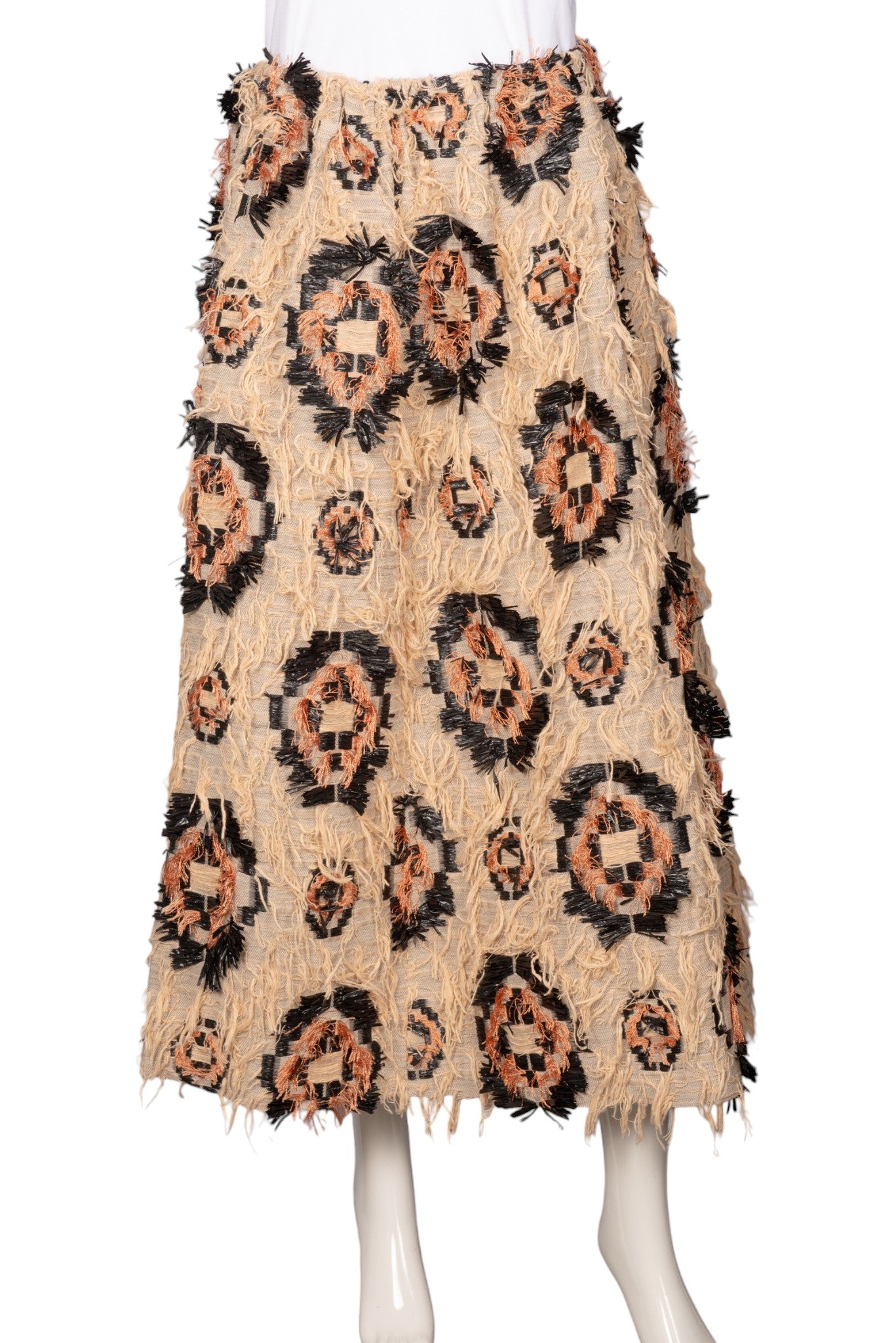 ULLA JOHNSON Beige Cotton Patterned Midi Skirt Size M