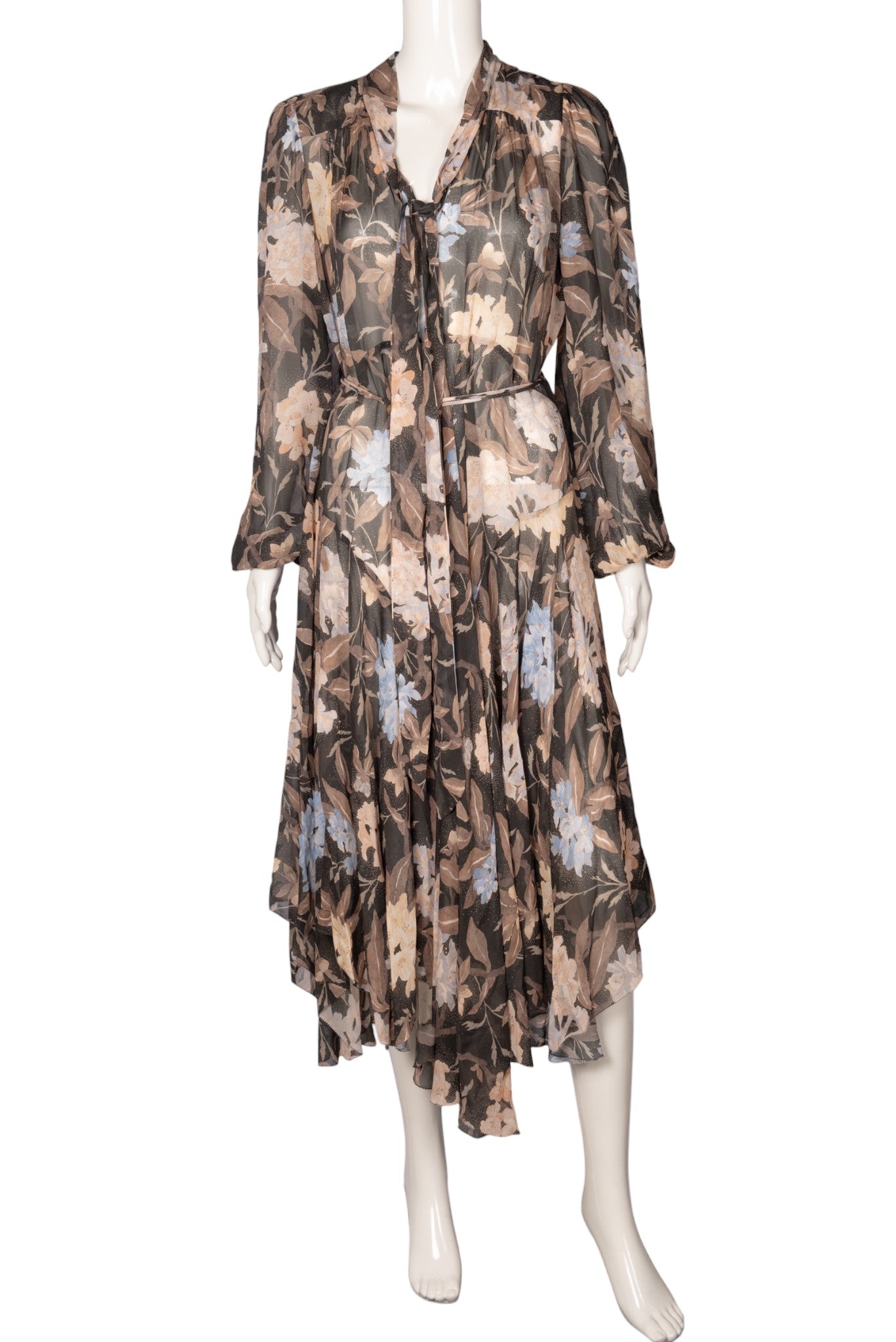 ZIMMERMANN Black Floral Print Midi Dress Size S