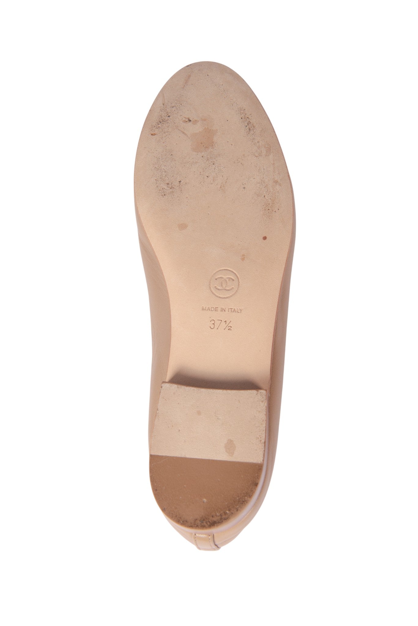 CHANEL Brown Leather Interlocking CC Logo Flats Size 37.5