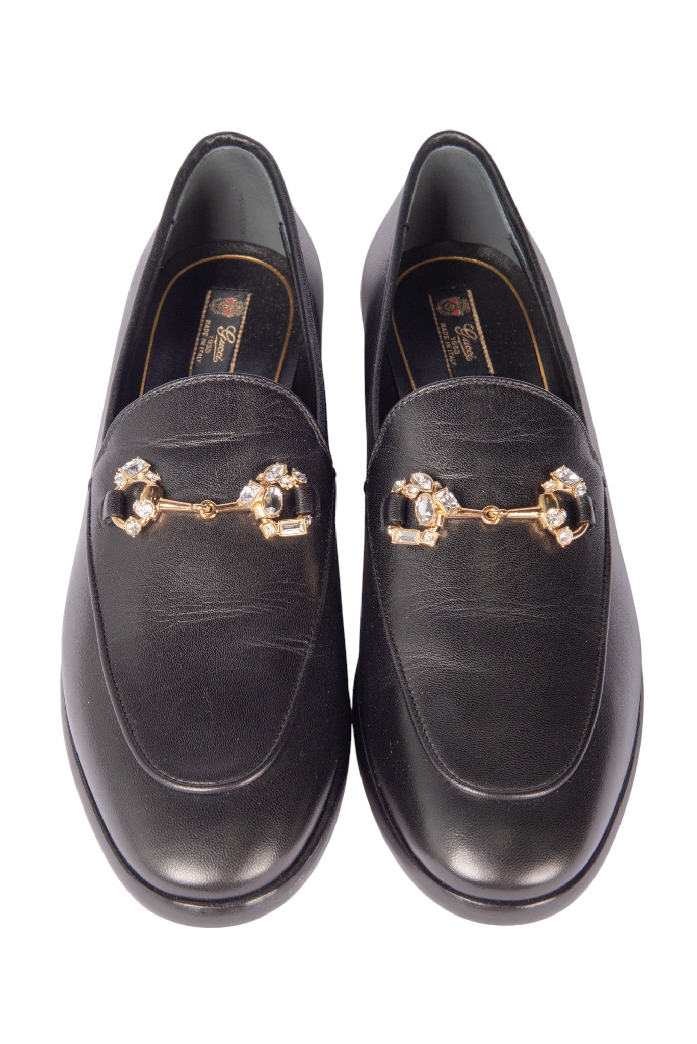 GUCCI Black Leather Horsebit Accent Loafers Size 37.5