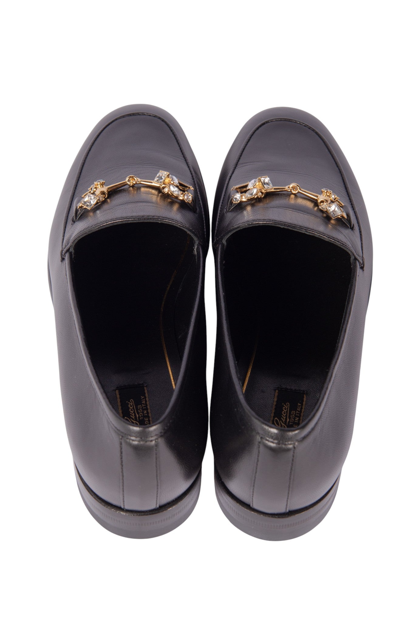 GUCCI Black Leather Horsebit Accent Loafers Size 37.5
