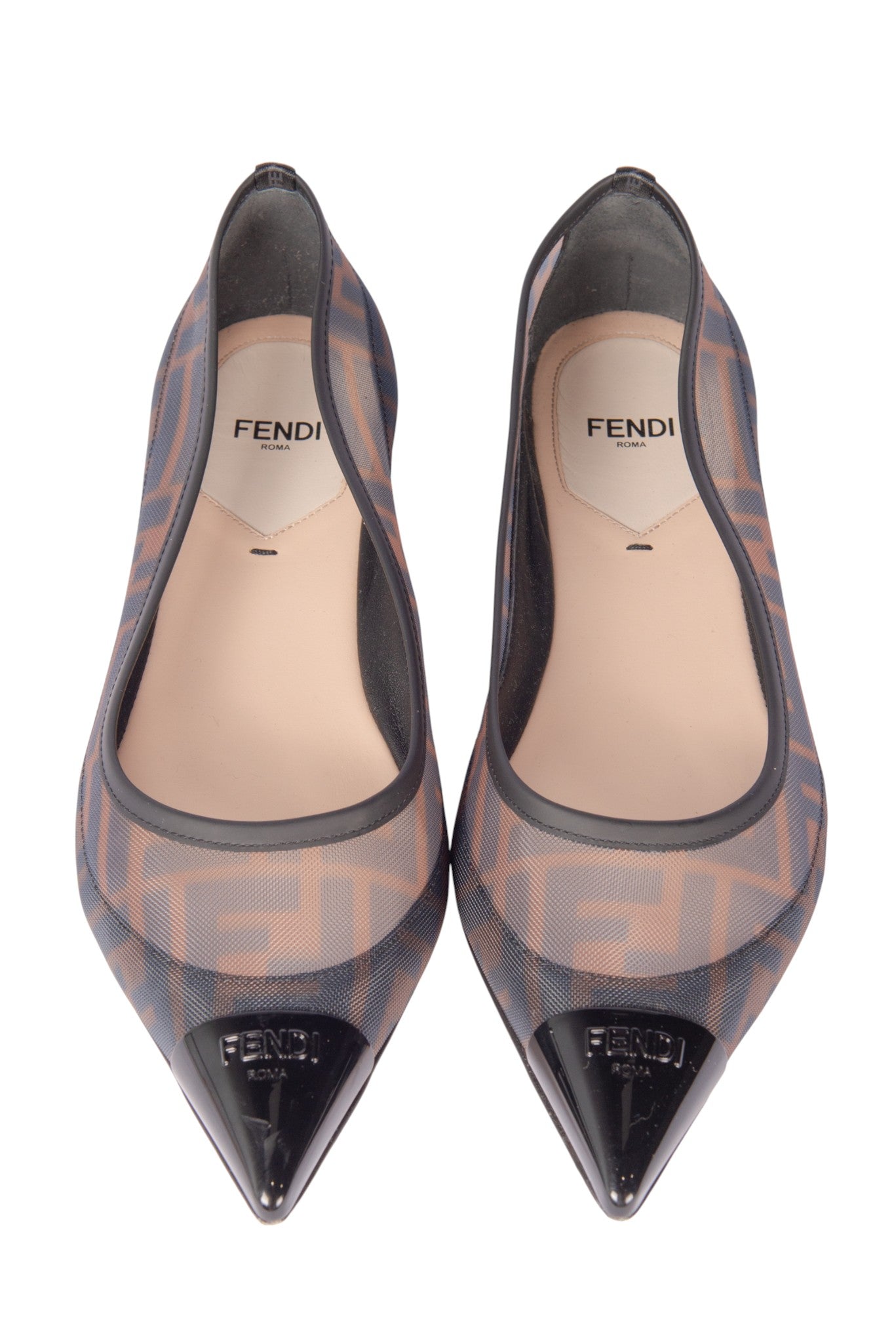 FENDI Black Mesh Zucca FF Logo Ballet Flats Size 38