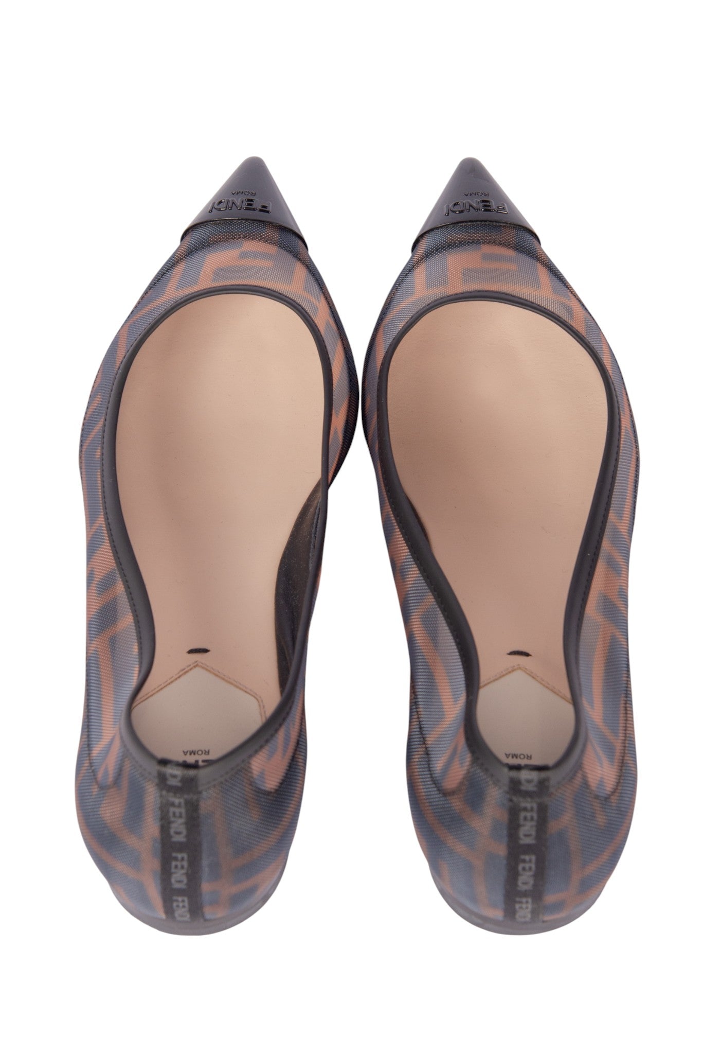 FENDI Black Mesh Zucca FF Logo Ballet Flats Size 38