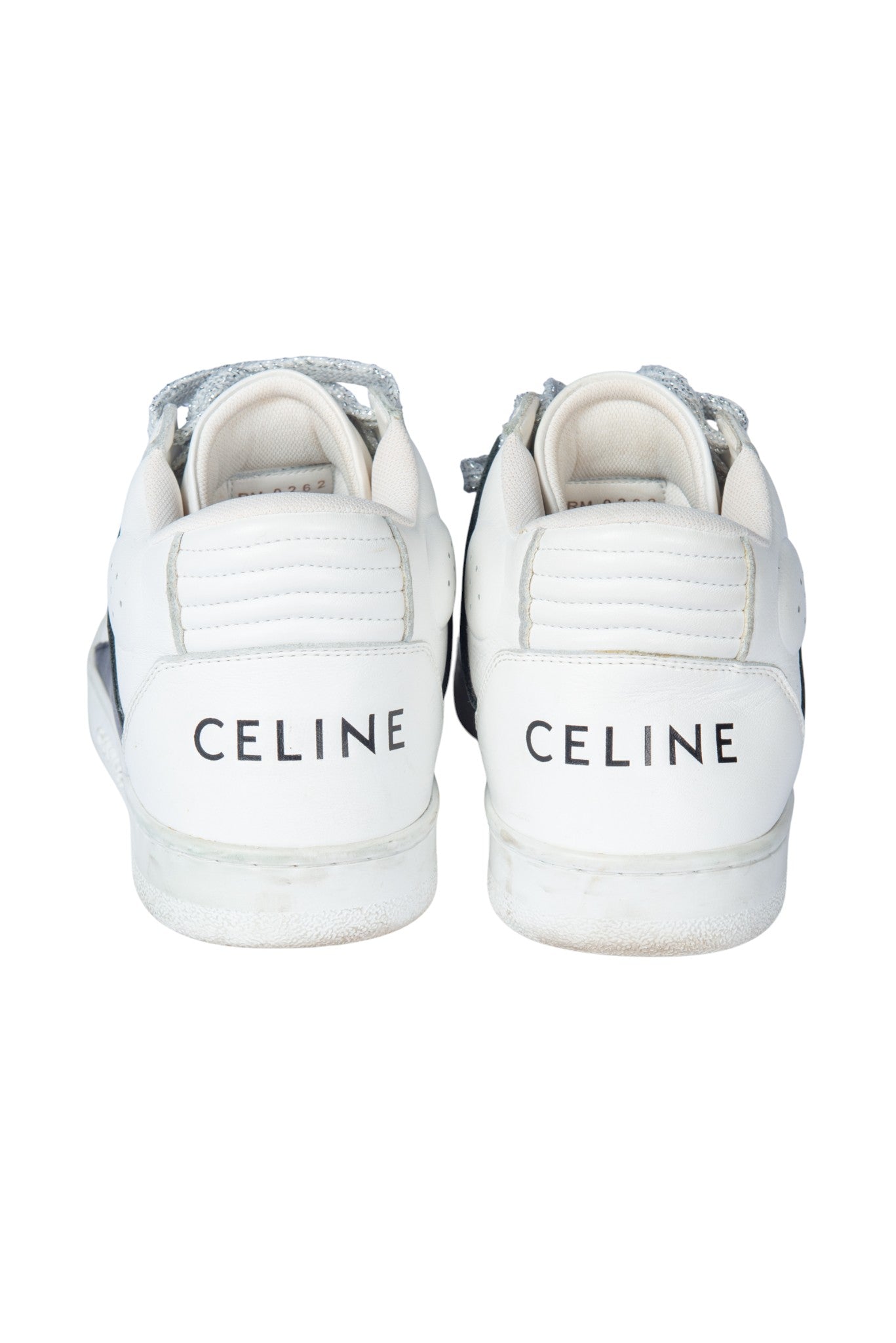 CELINE White Leather Glitter Mid Top Sneakers Size 37