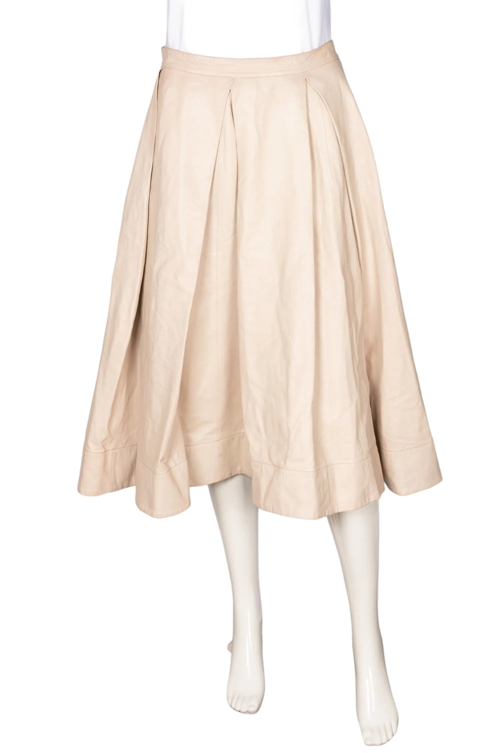 MARNI Beige Pleated Leather Midi Skirt Size M