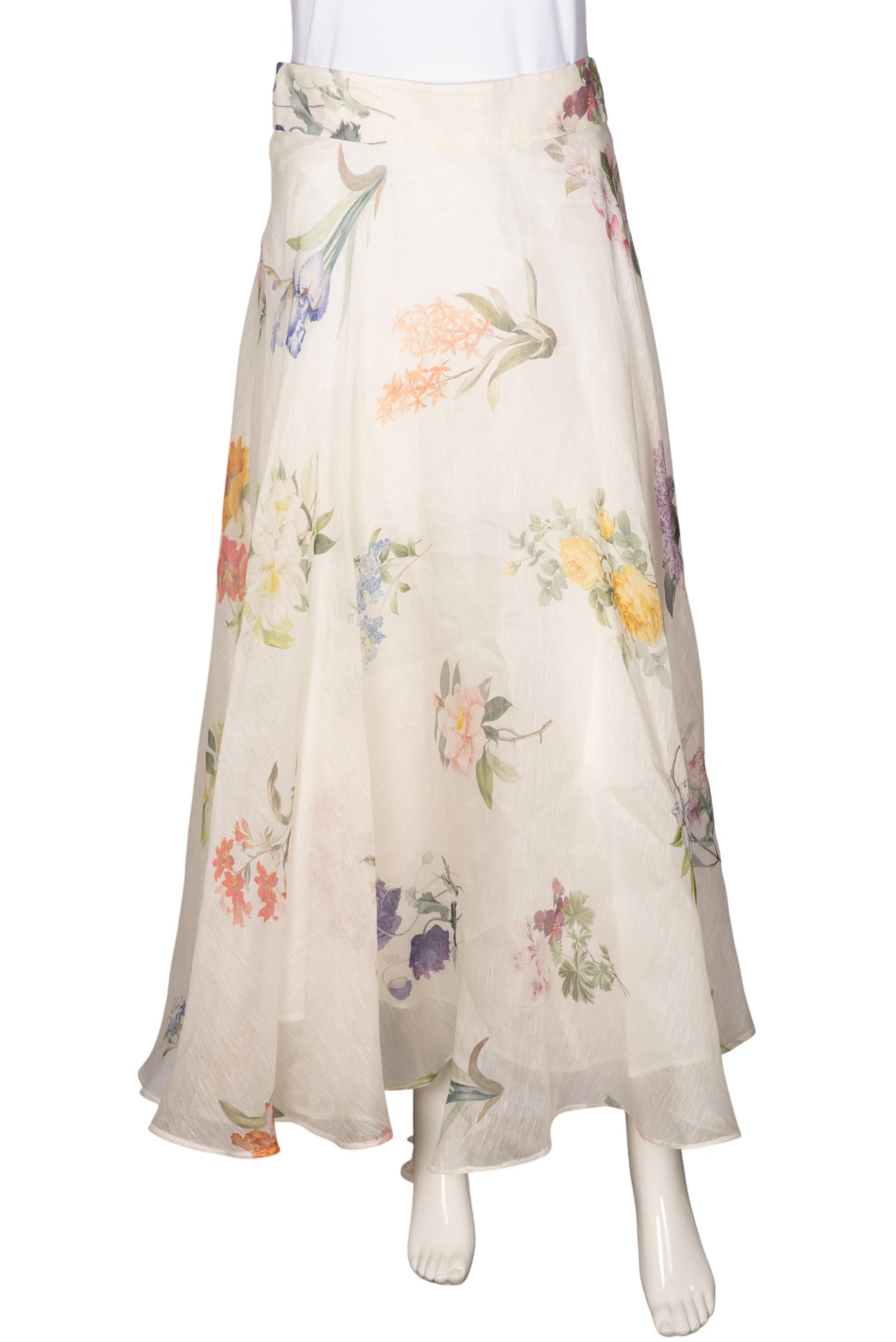 ZIMMERMANN White Linen and Silk-Blend Floral-Print Maxi Skirt Size L