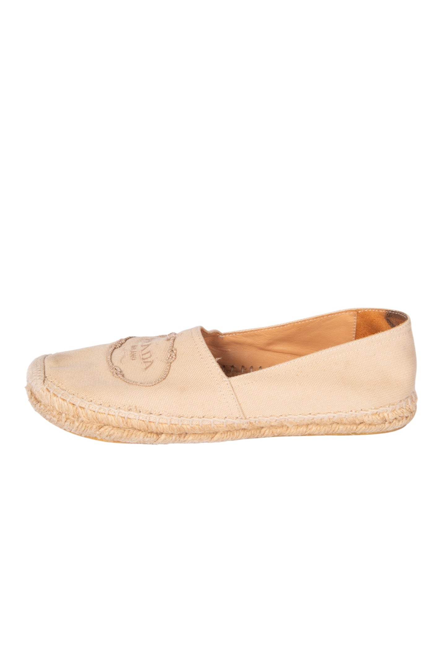 PRADA Beige Canvas Logo Espadrilles Size 37