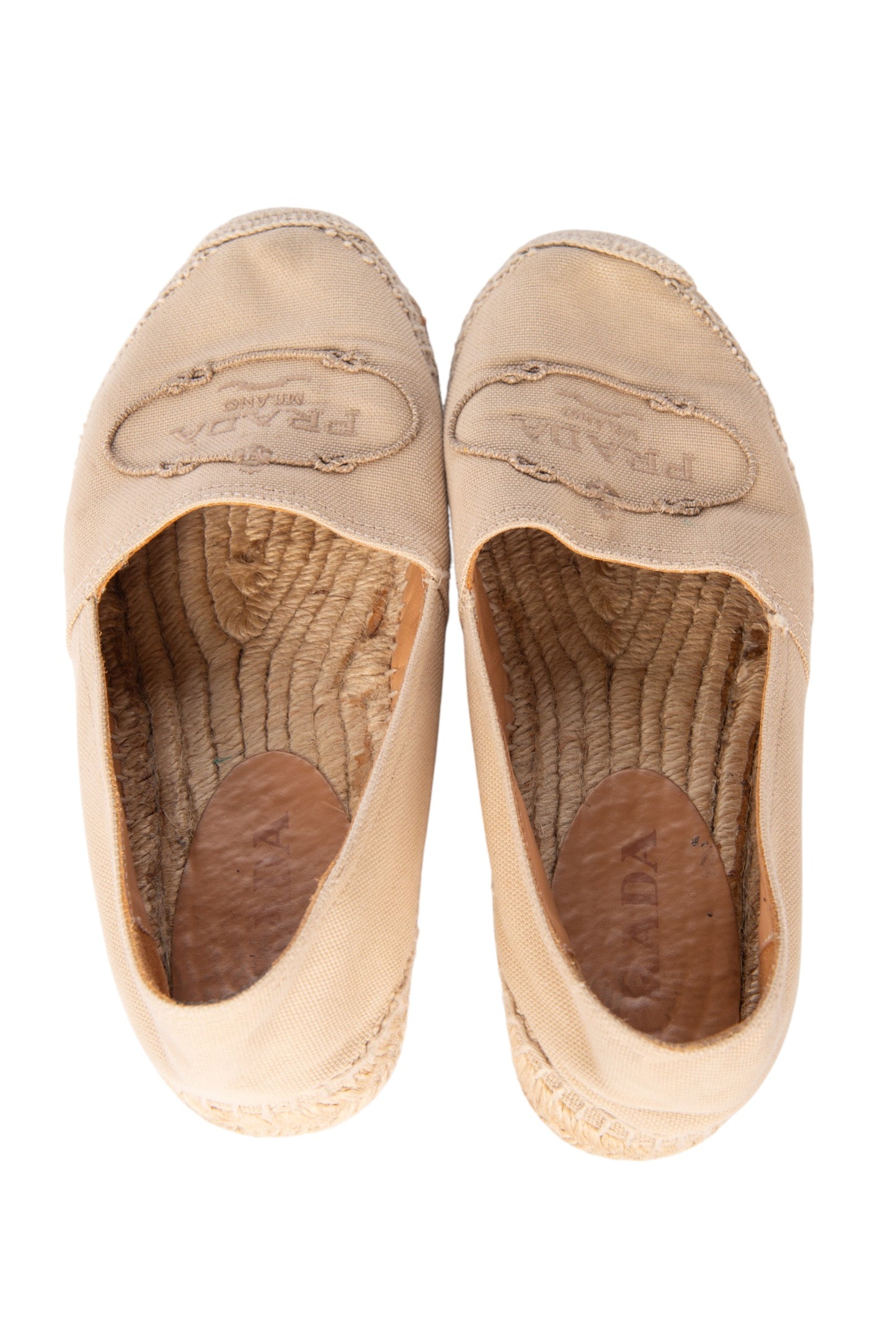 PRADA Beige Canvas Logo Espadrilles Size 37