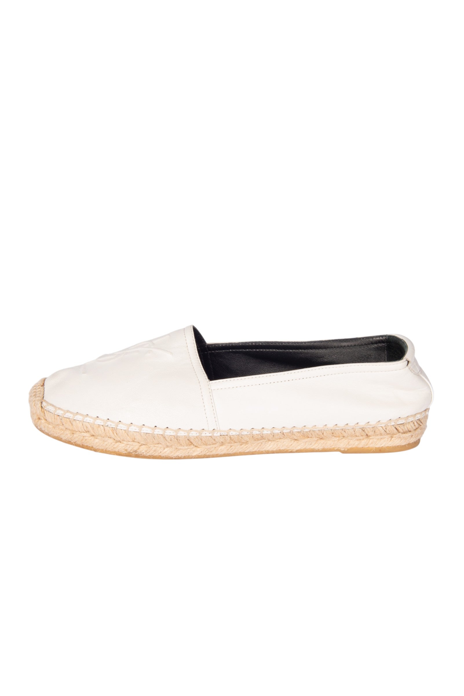 SAINT LAURENT White Leather Logo Espadrilles Size 37.5