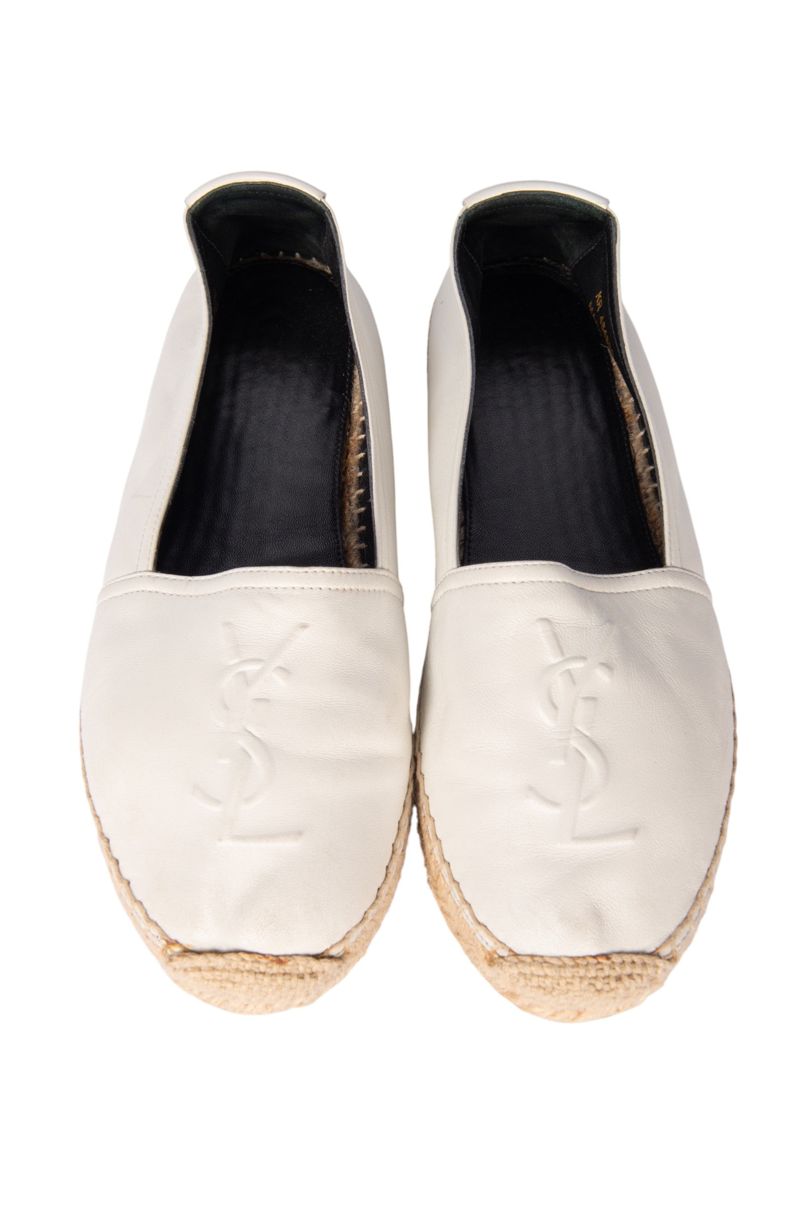 SAINT LAURENT White Leather Logo Espadrilles Size 37.5