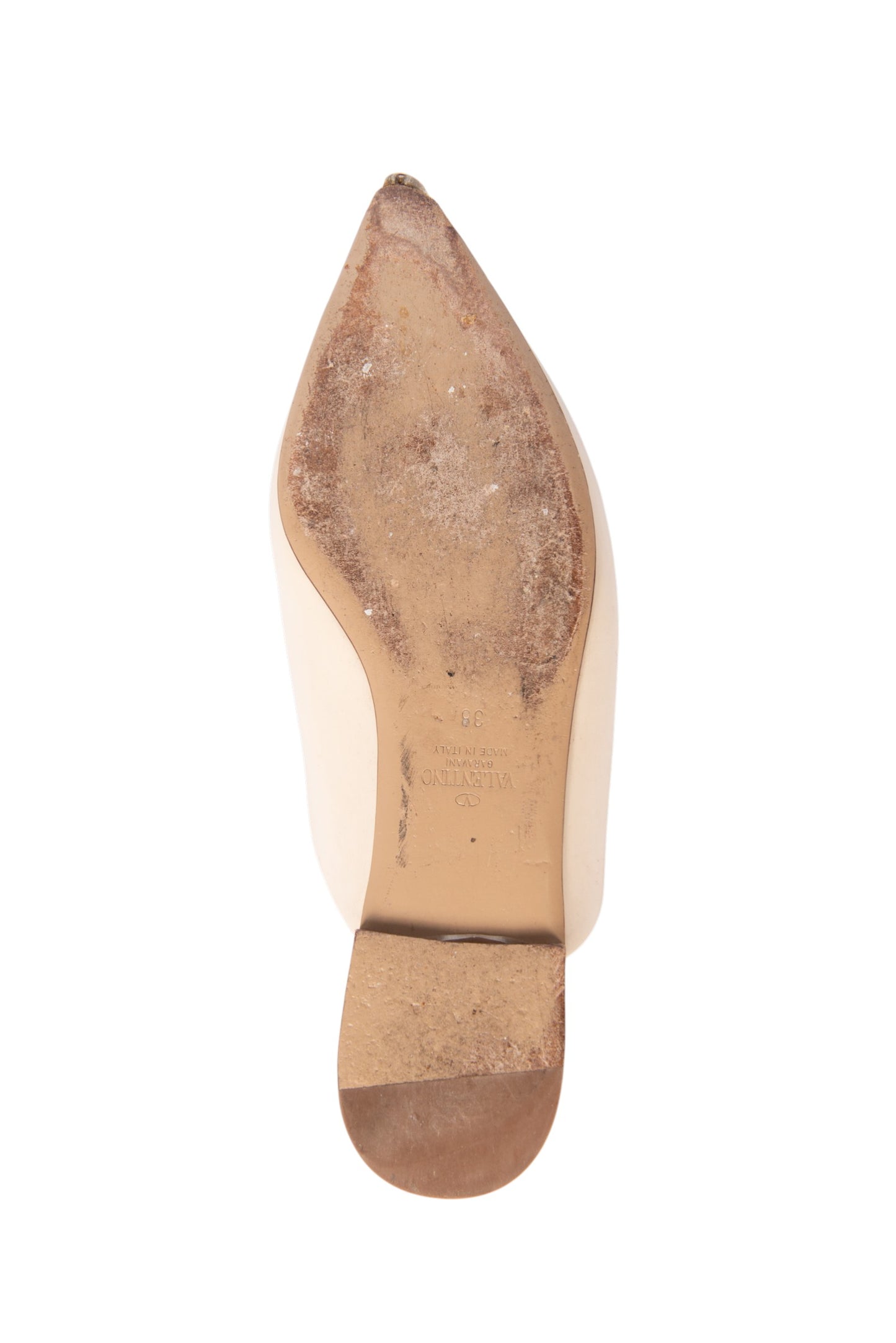 VALENTINO Beige Leather One Stud Pointed Toe Mules Size 38