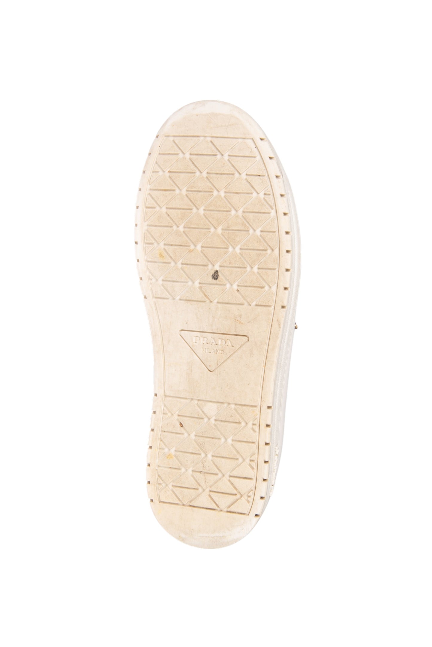 PRADA White Leather Gold Triangle Logo Sneakers Size 37.5
