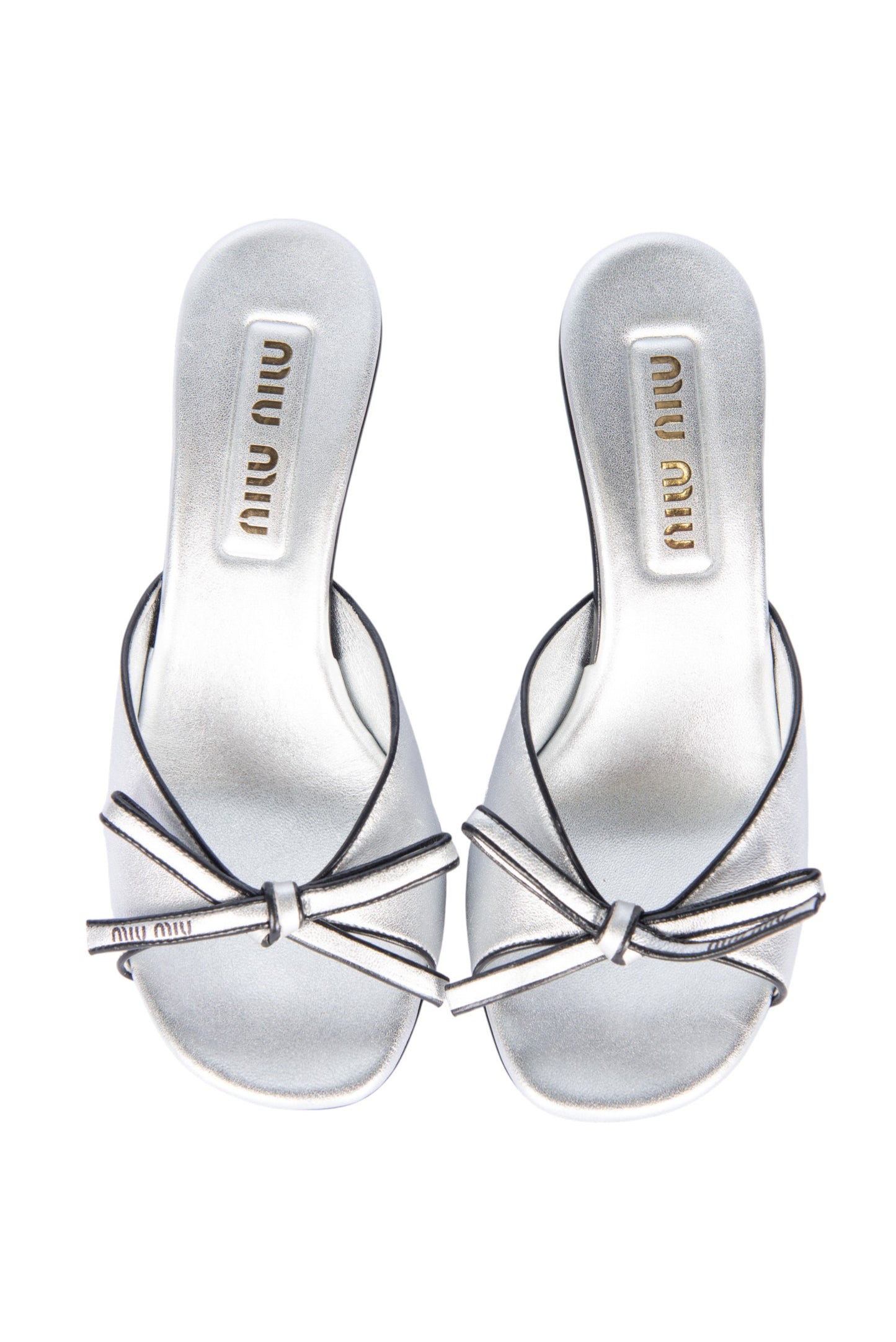 MIU MIU Silver Leather Bow Pumps Size 37