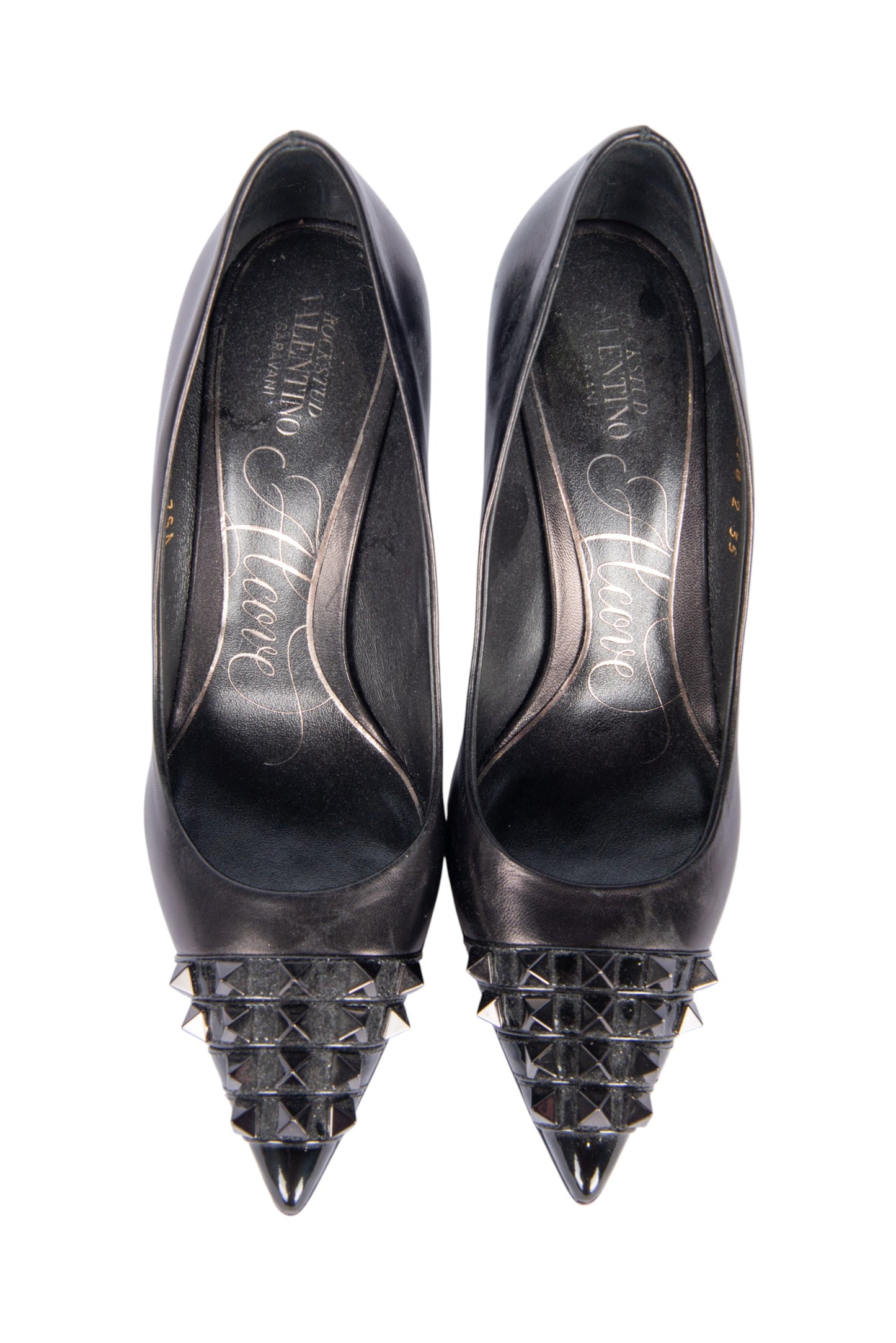 VALENTINO Black Leather Rockstud Pointed Heels Size 35