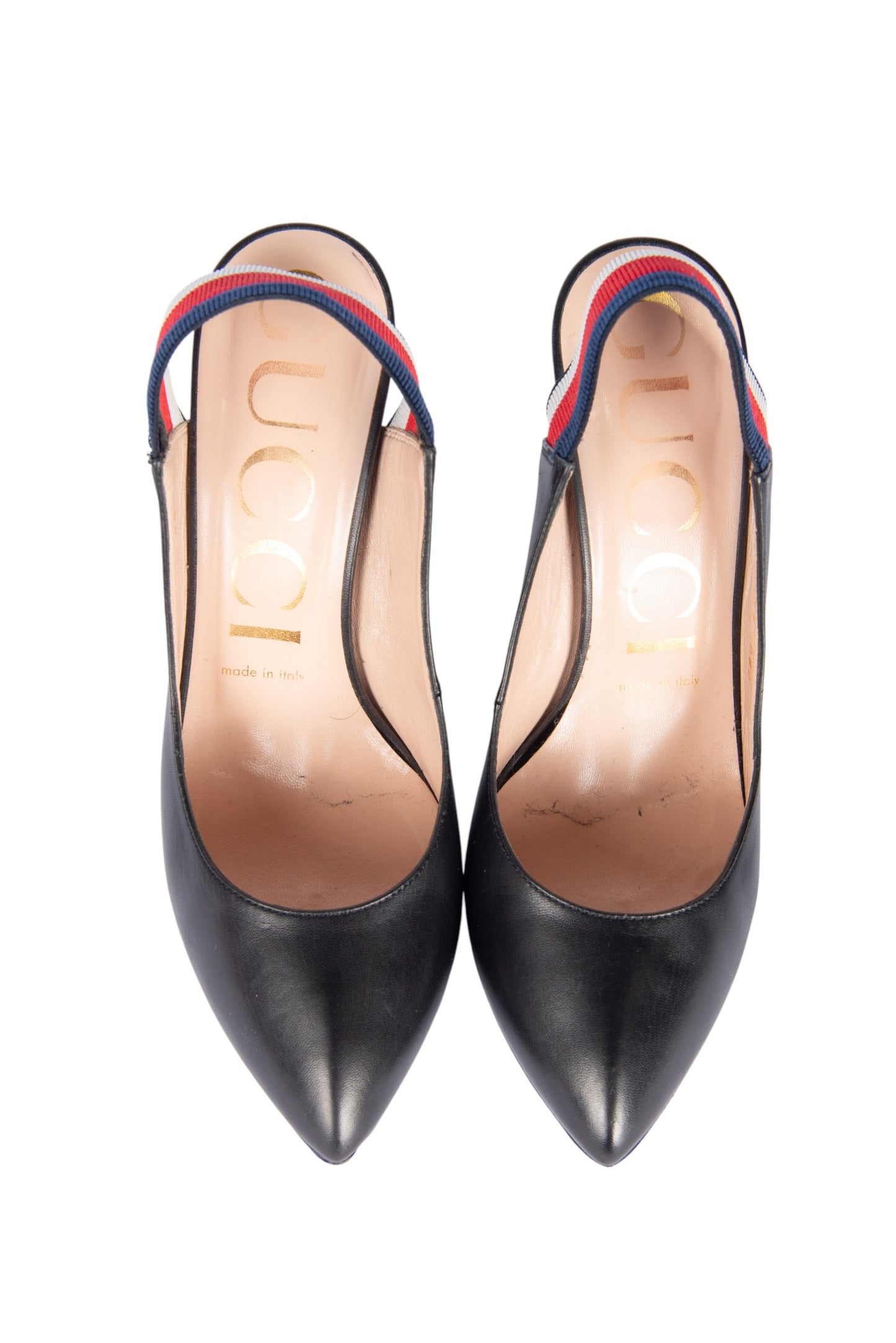 GUCCI Black Leather Round Toe Slingback Pumps Size 37