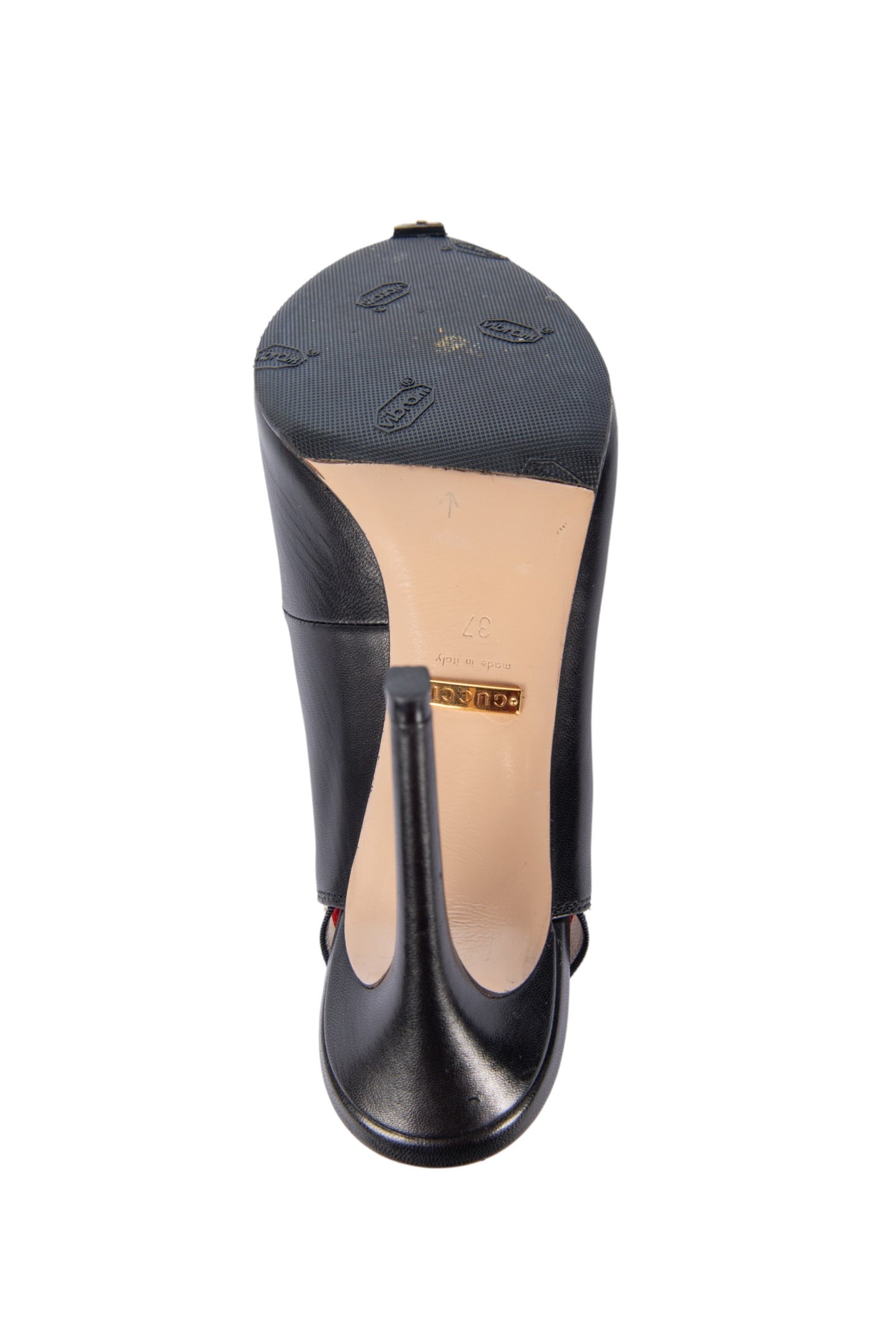 GUCCI Black Leather Round Toe Slingback Pumps Size 37