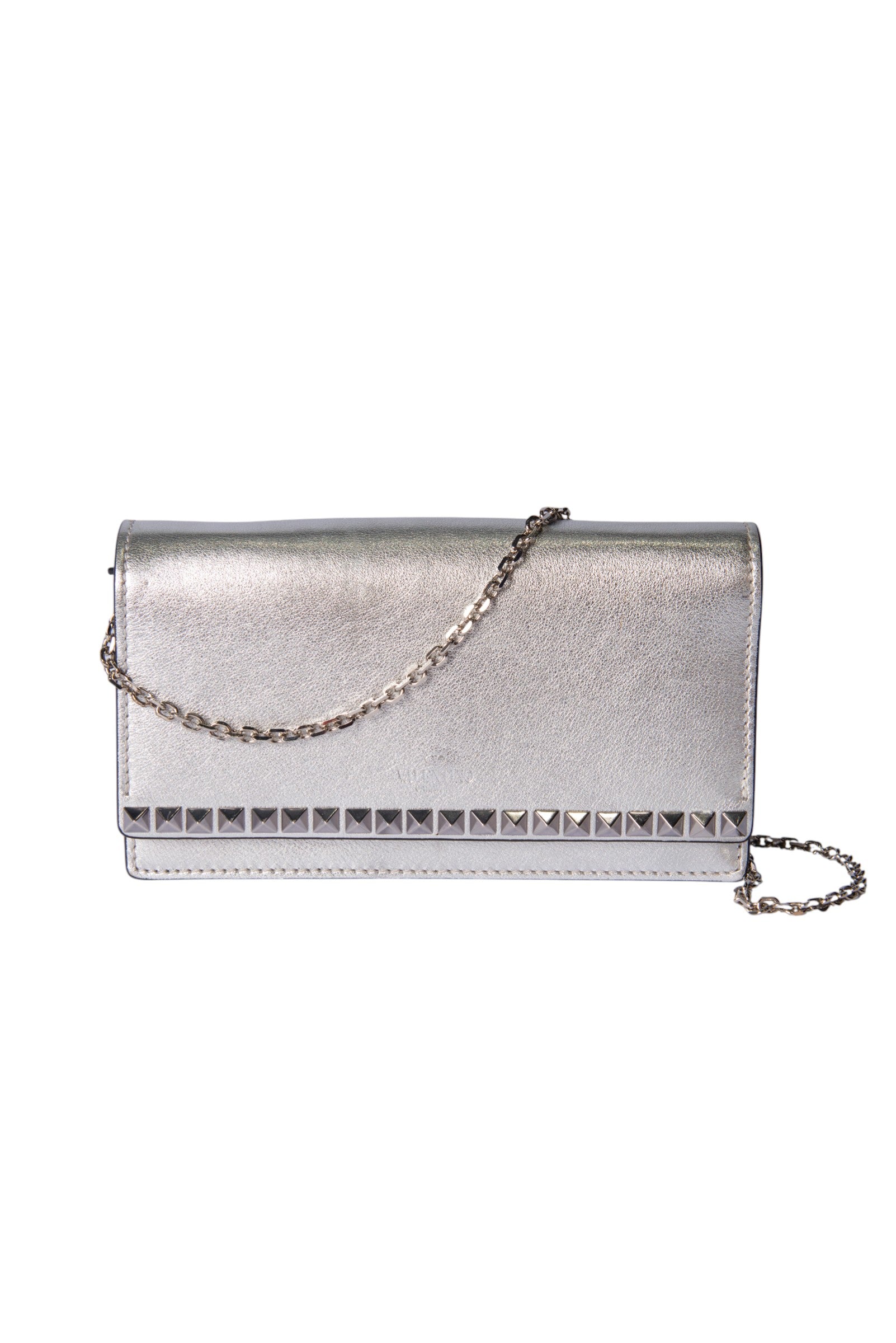 VALENTINO Silver Leather Rockstud Crossbody Bag