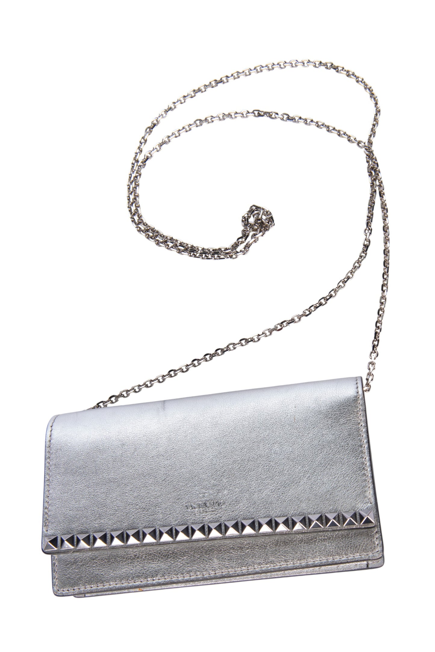 VALENTINO Silver Leather Rockstud Crossbody Bag