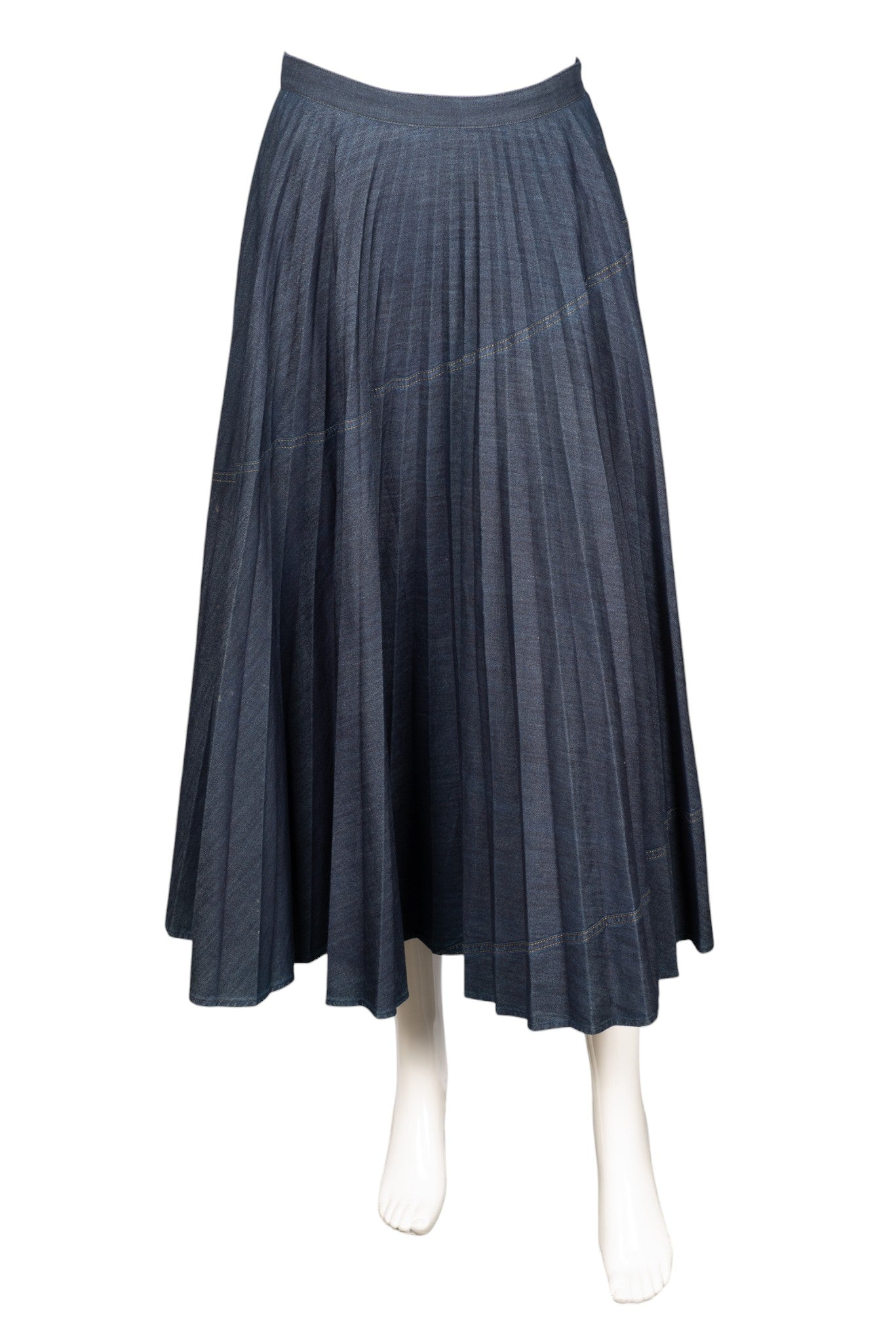 VALENTINO Blue Denim Pleated Midi Skirt Size S