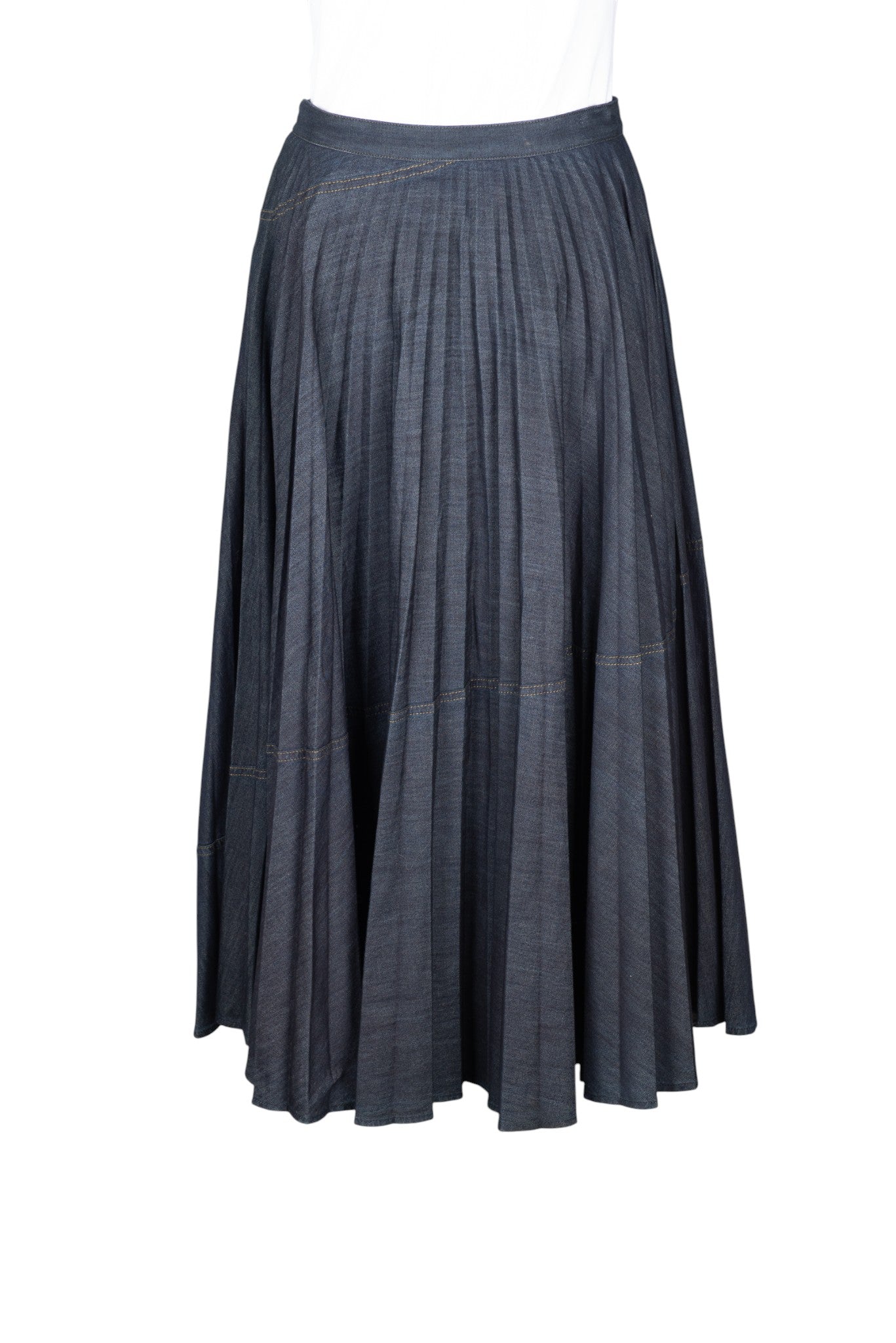 VALENTINO Blue Denim Pleated Midi Skirt Size S