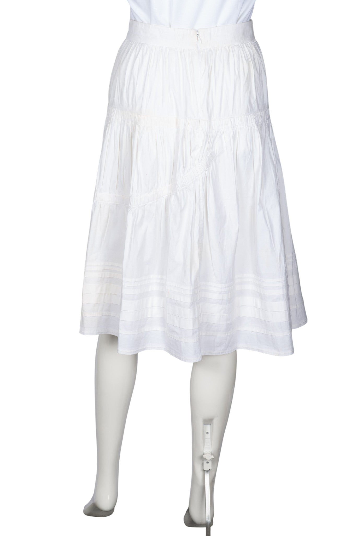 PRADA White Tiered Pleated Midi Skirt Size M