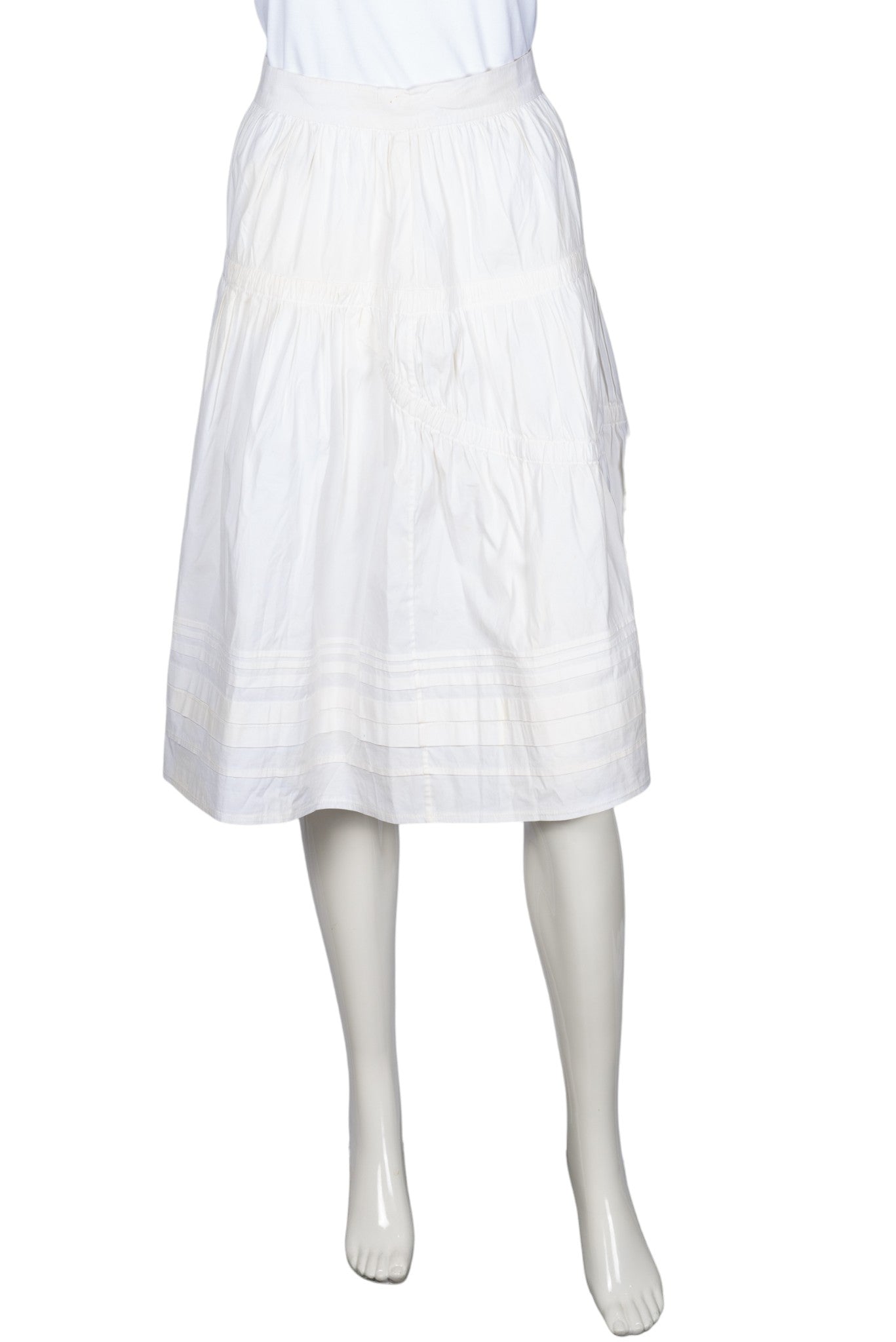 PRADA White Tiered Pleated Midi Skirt Size M