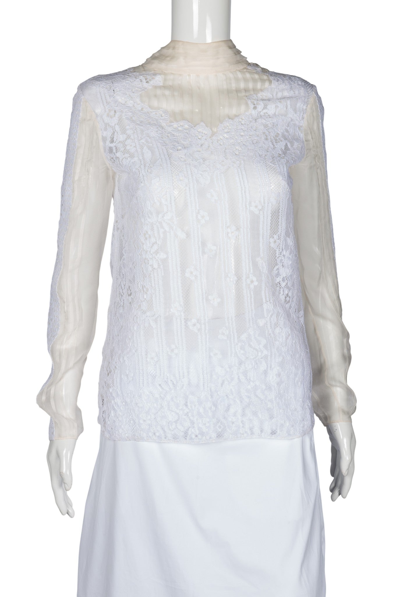 VALENTINO White Sheer Lace Blouse Size S