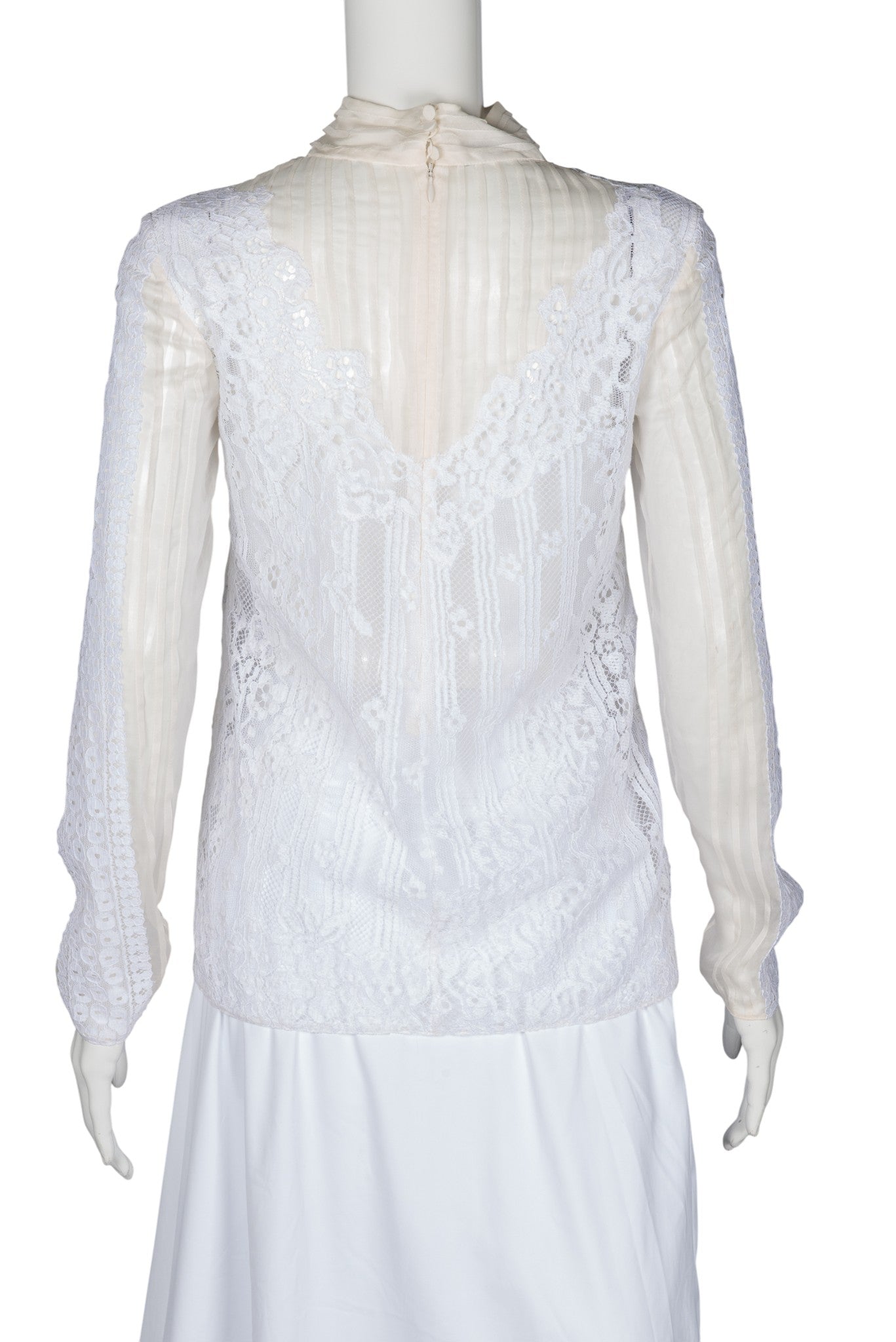 VALENTINO White Sheer Lace Blouse Size S