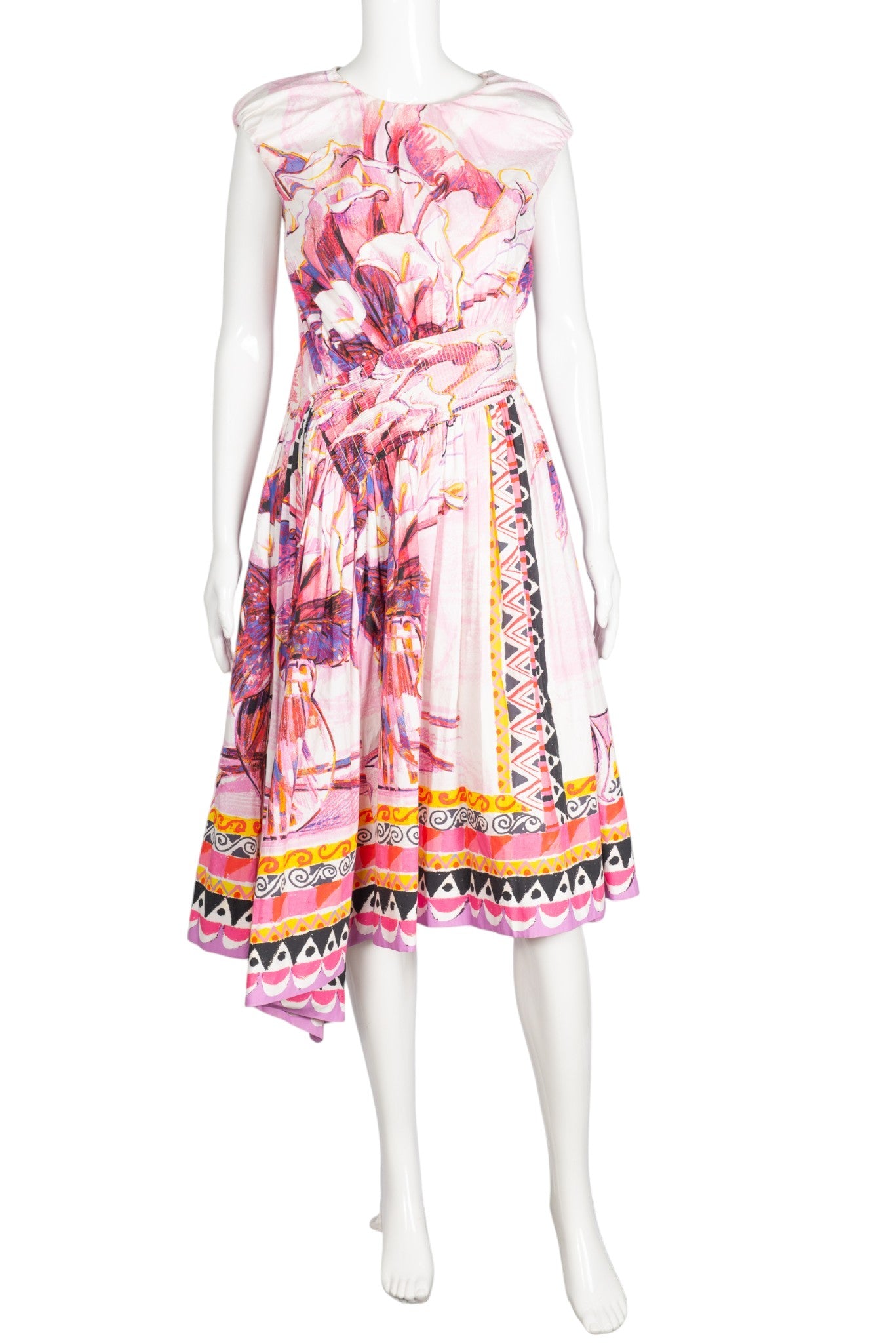 PRADA Pink Floral Printed Sleeveless Dress Size M