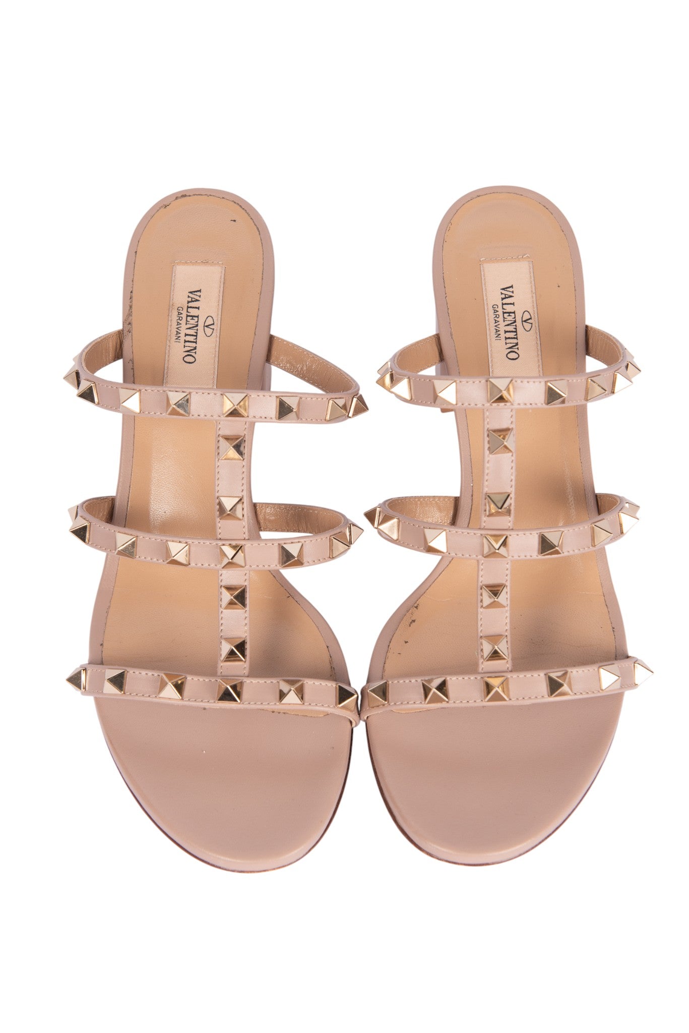 VALENTINO Pink Leather Rockstud Heel Sandals Size 39.5