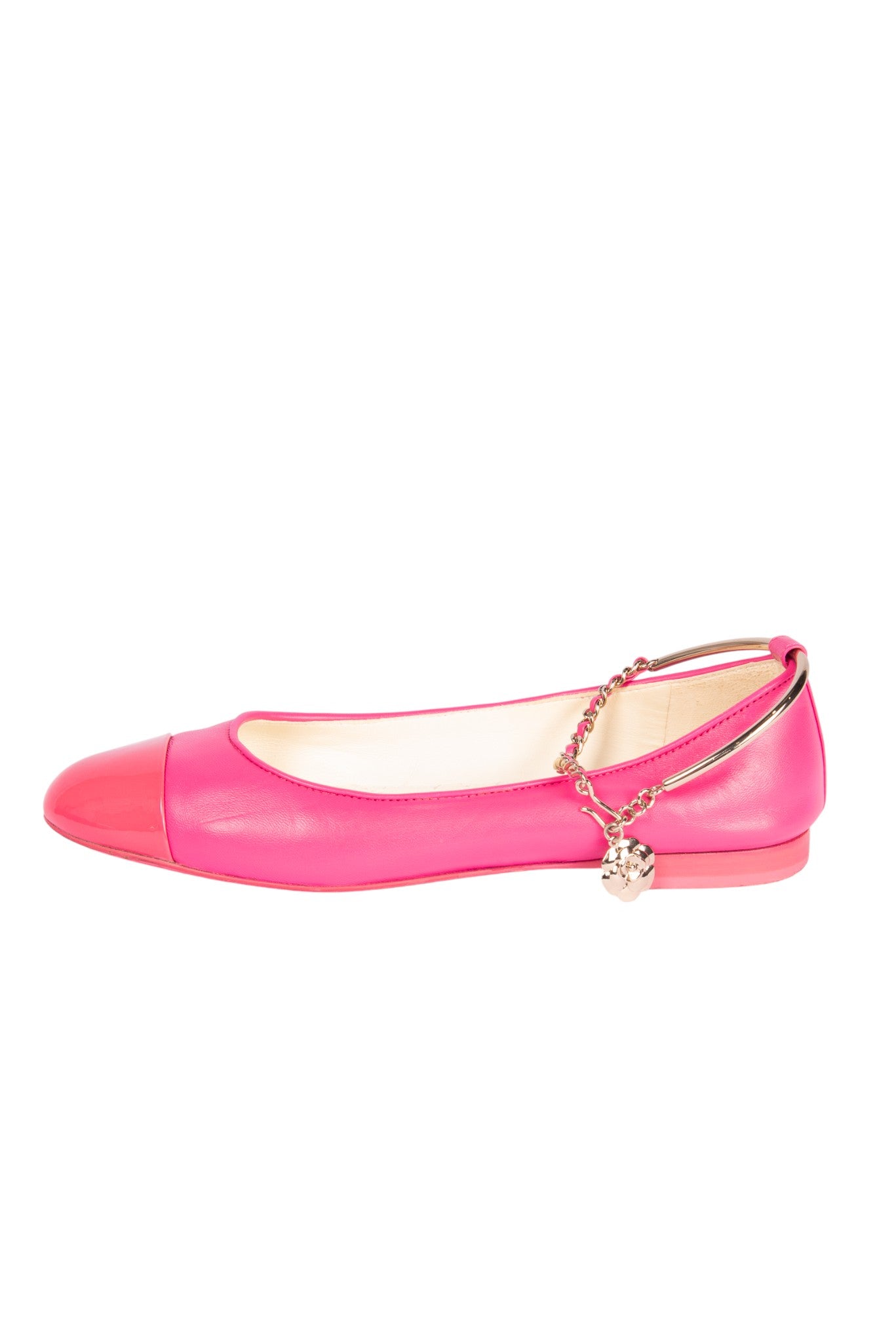 CHANEL Hot Pink Leather Ankle Strap Ballet Flats Size 36