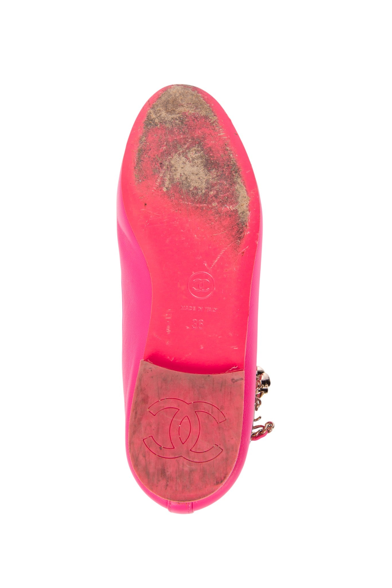CHANEL Hot Pink Leather Ankle Strap Ballet Flats Size 36