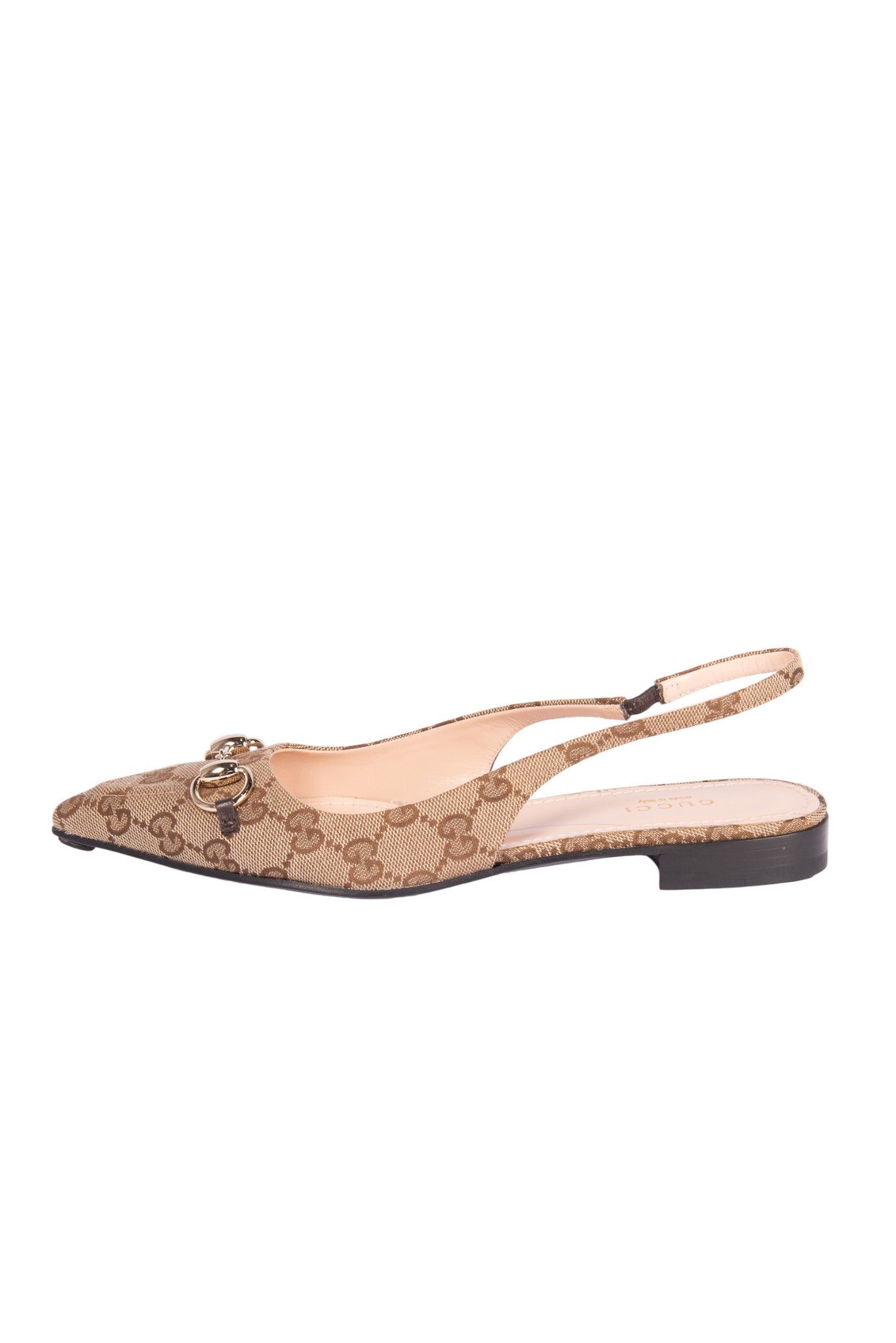 GUCCI Beige GG Logo Canvas Slingback Flats Size 36