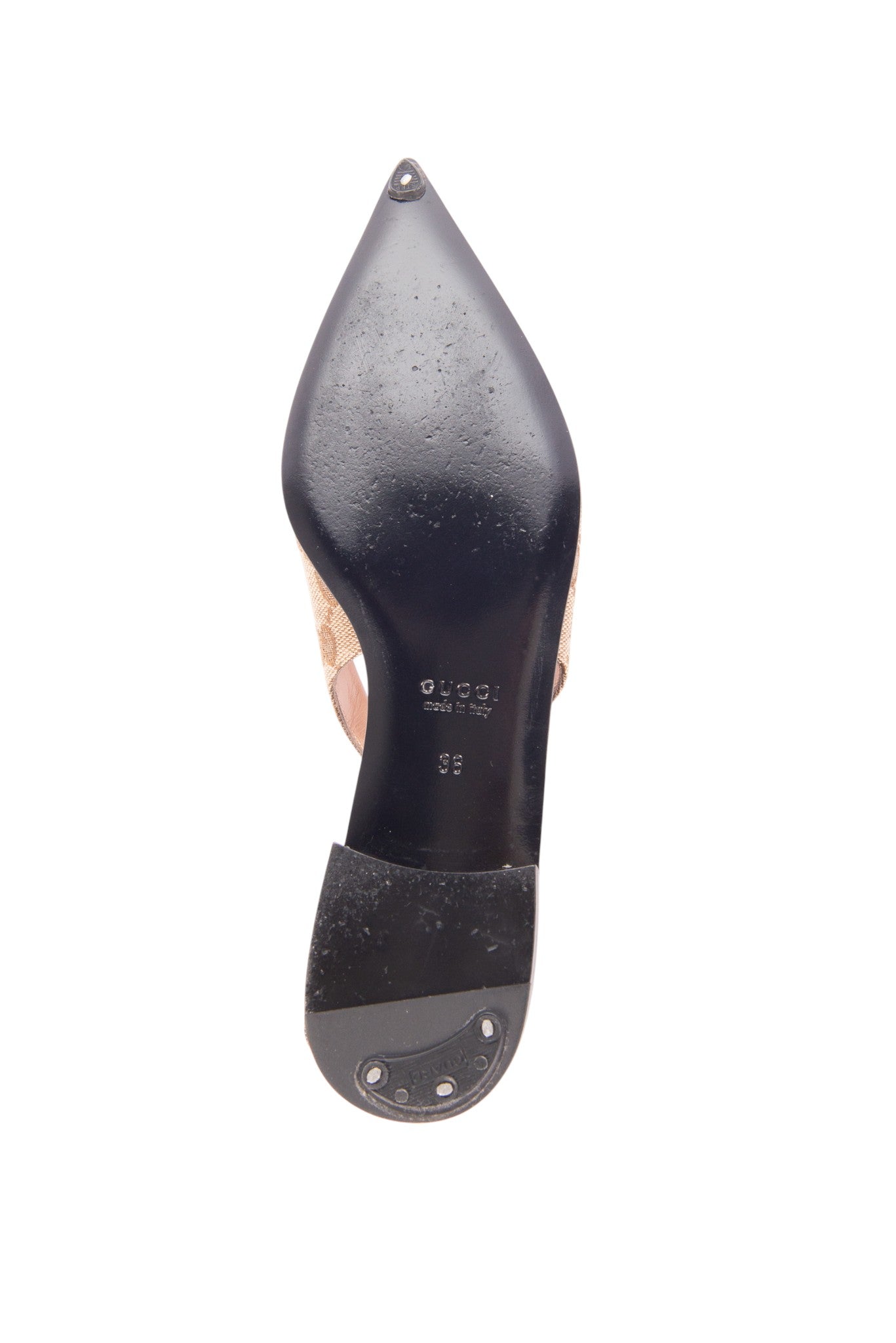 GUCCI Beige GG Logo Canvas Slingback Flats Size 36