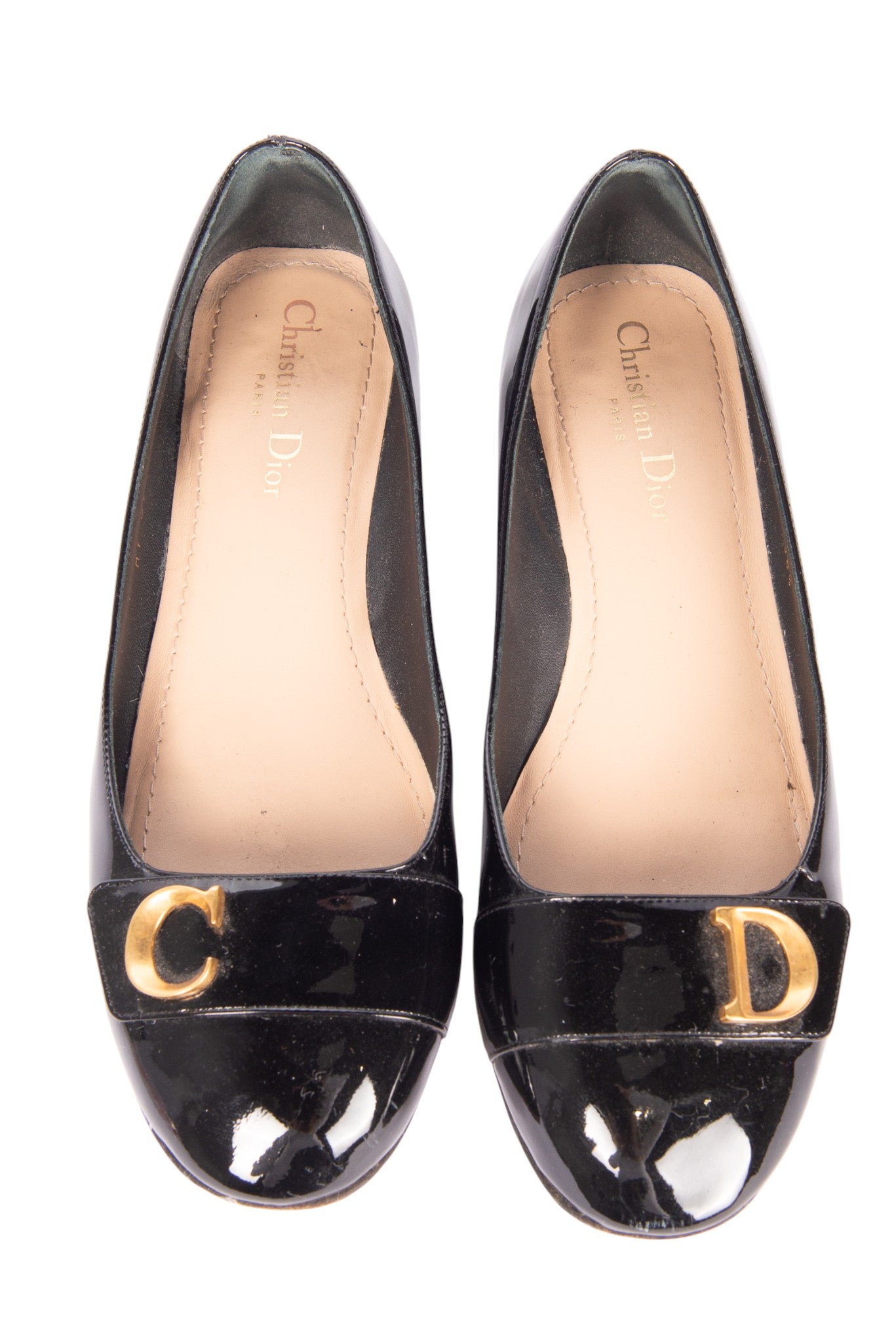 CHRISTIAN DIOR Black Leather CD Ballet Flats Size 38.5
