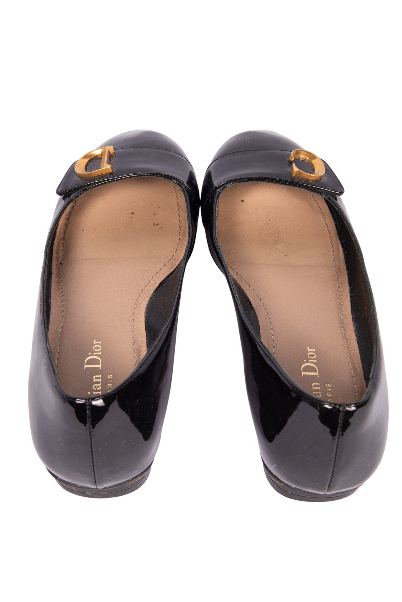 CHRISTIAN DIOR Black Leather CD Ballet Flats Size 38.5