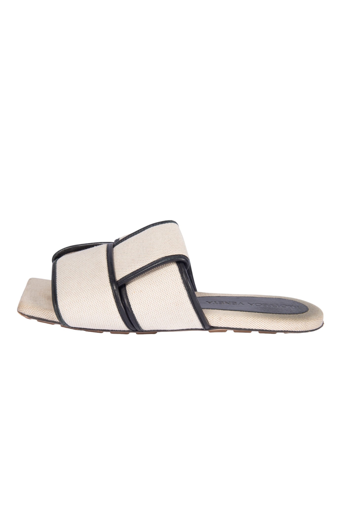 BOTTEGA VENETA Beige Canvas Patch Mules Size 37