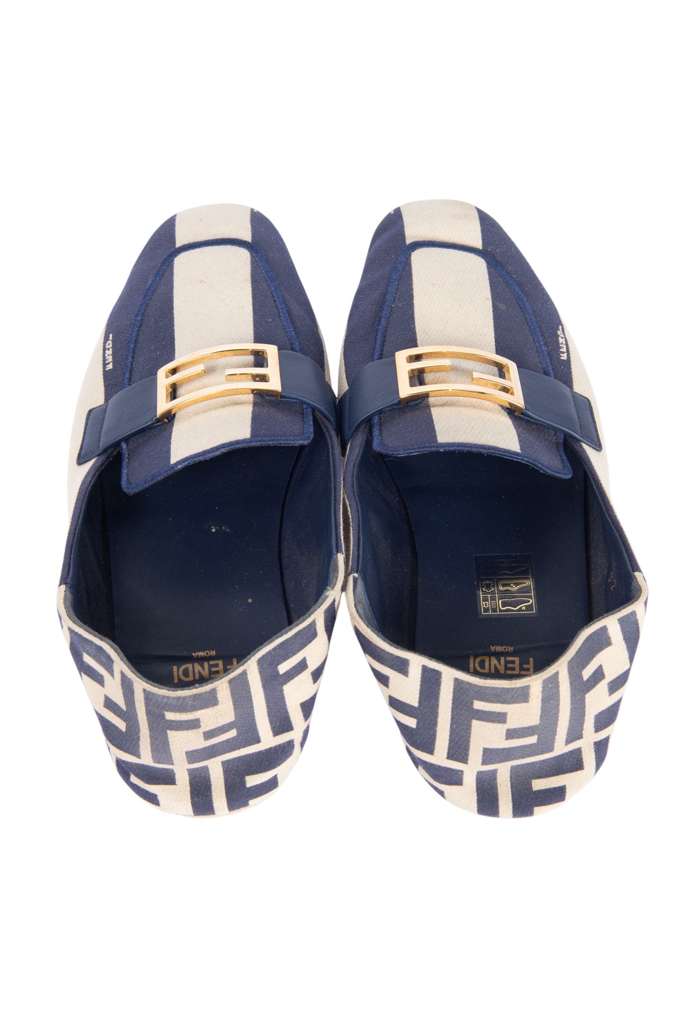 FENDI Blue FF Logo Canvas Flat Loafers Size 37