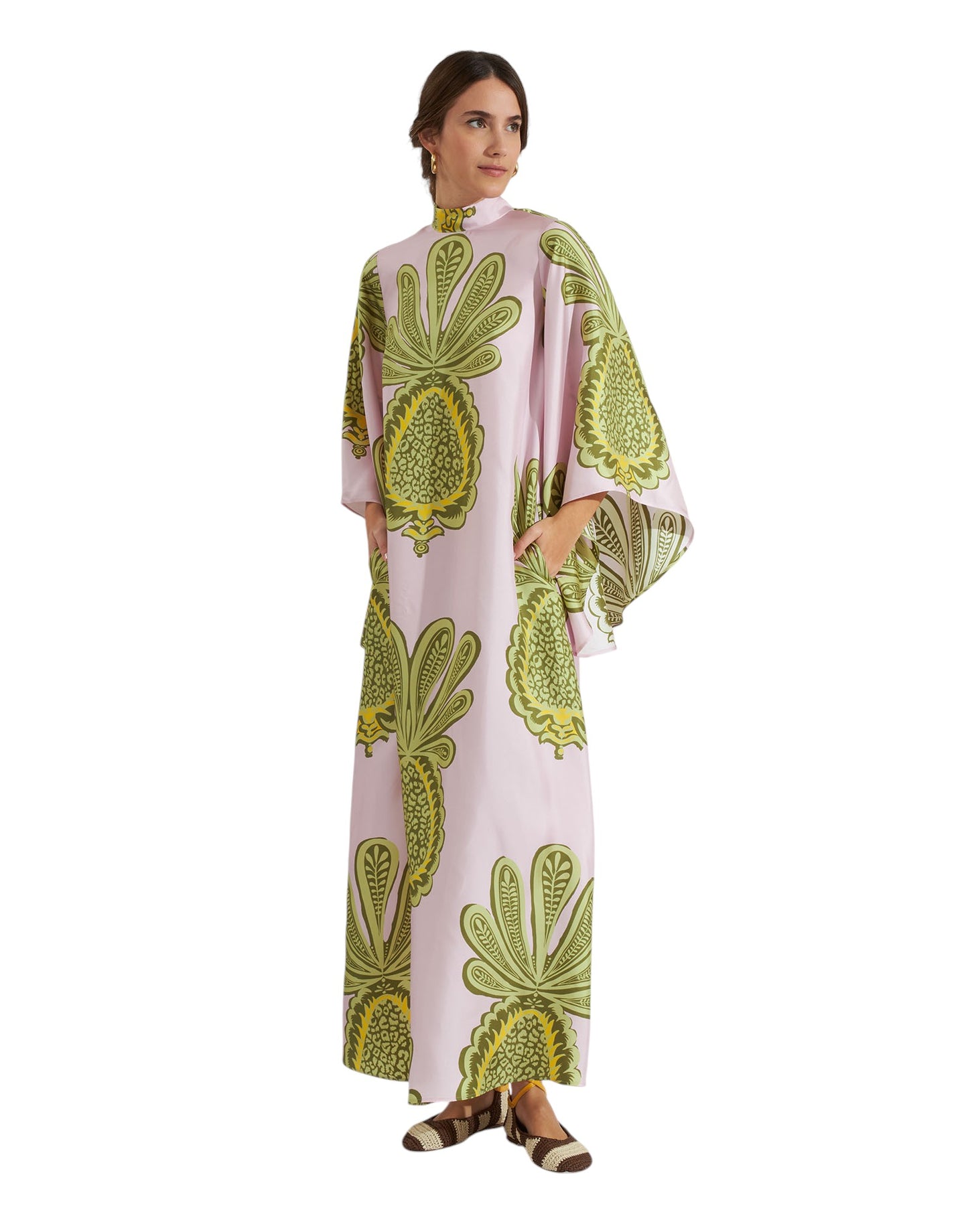 LA DOUBLE J Pink Silk Printed Magnifico Midi Dress Size XS