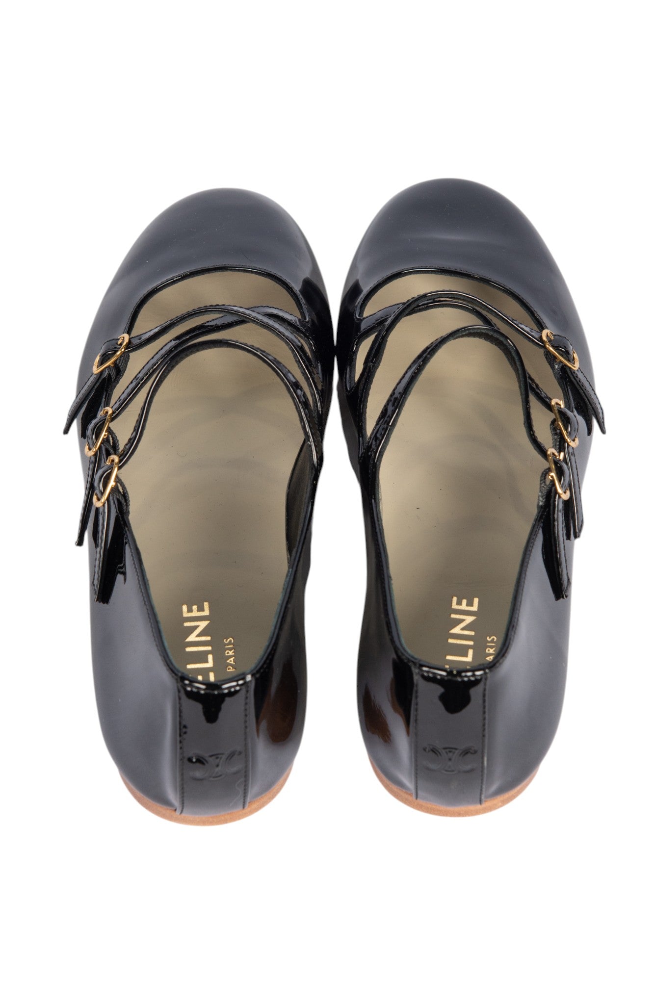 CELINE Patent Leather Mary Jane Flats Black 36.5