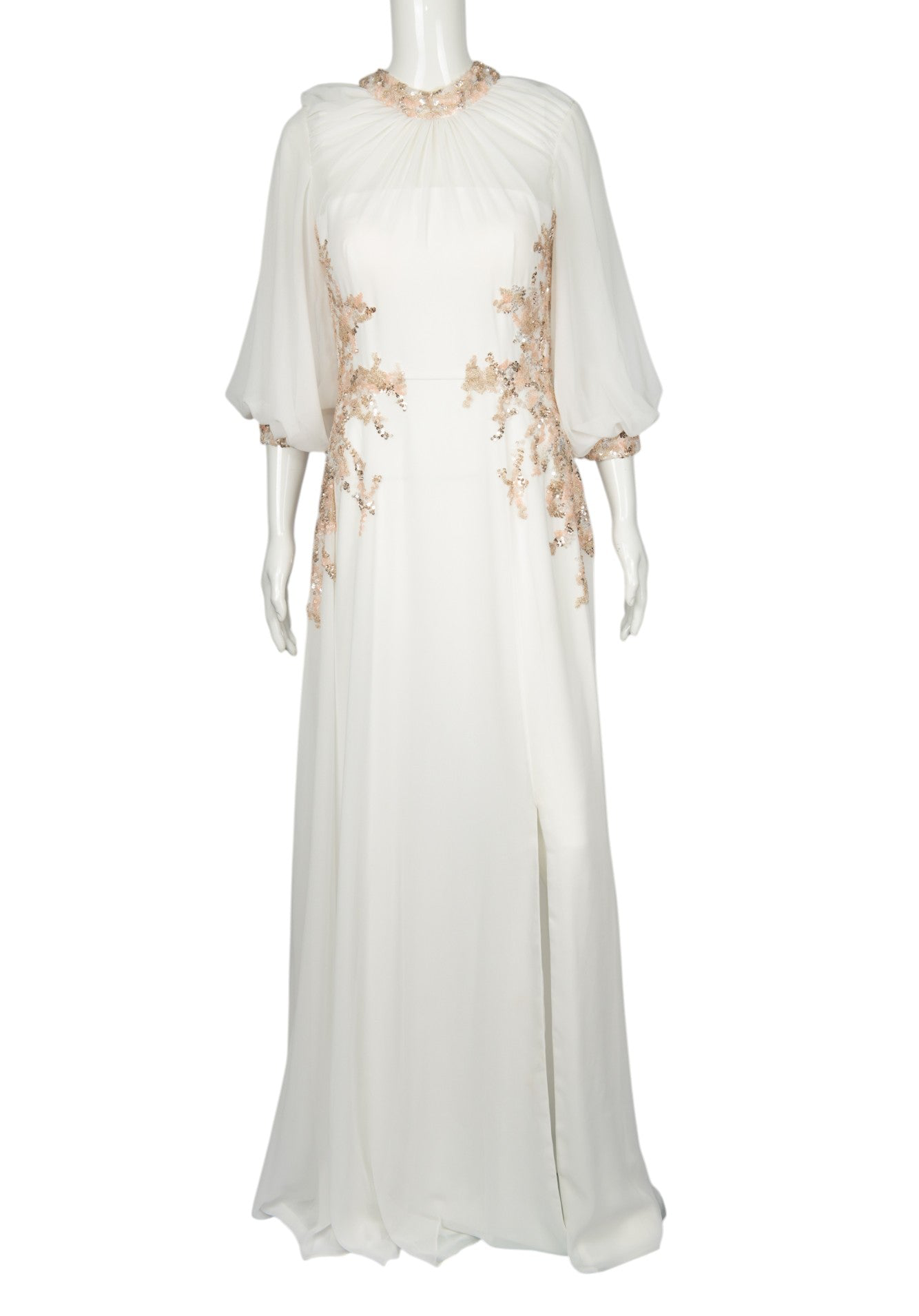 SAIID KOBEISY White Crepe Georgette Beaded Gown Size M