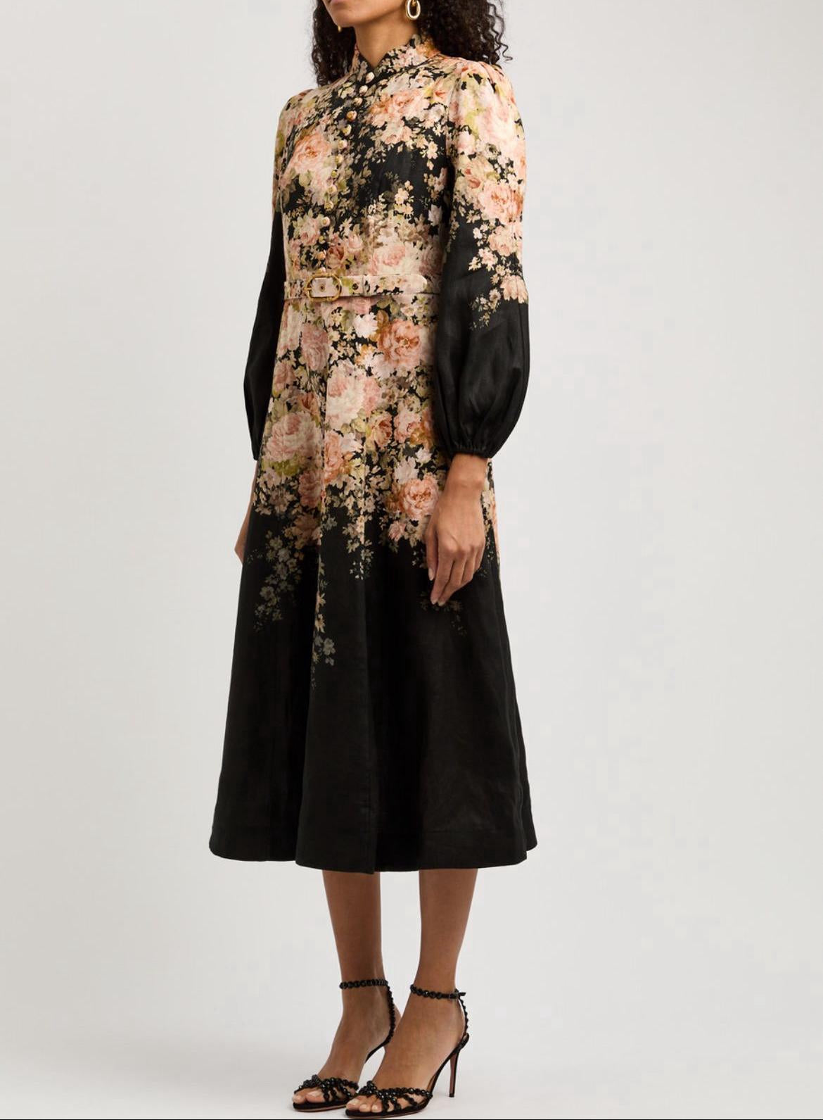 ZIMMERMANN Floral Linen Belted Midi Dress Size XS