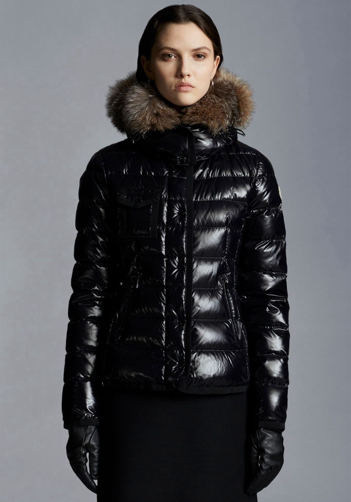 MONCLER Fox Fur Trim Down Puffer Coat Size XS