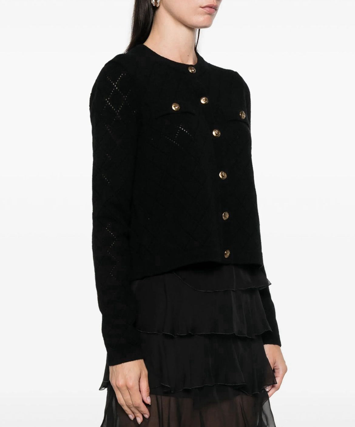 ZIMMERMANN Black Wool Pointelle Cardigan Size S