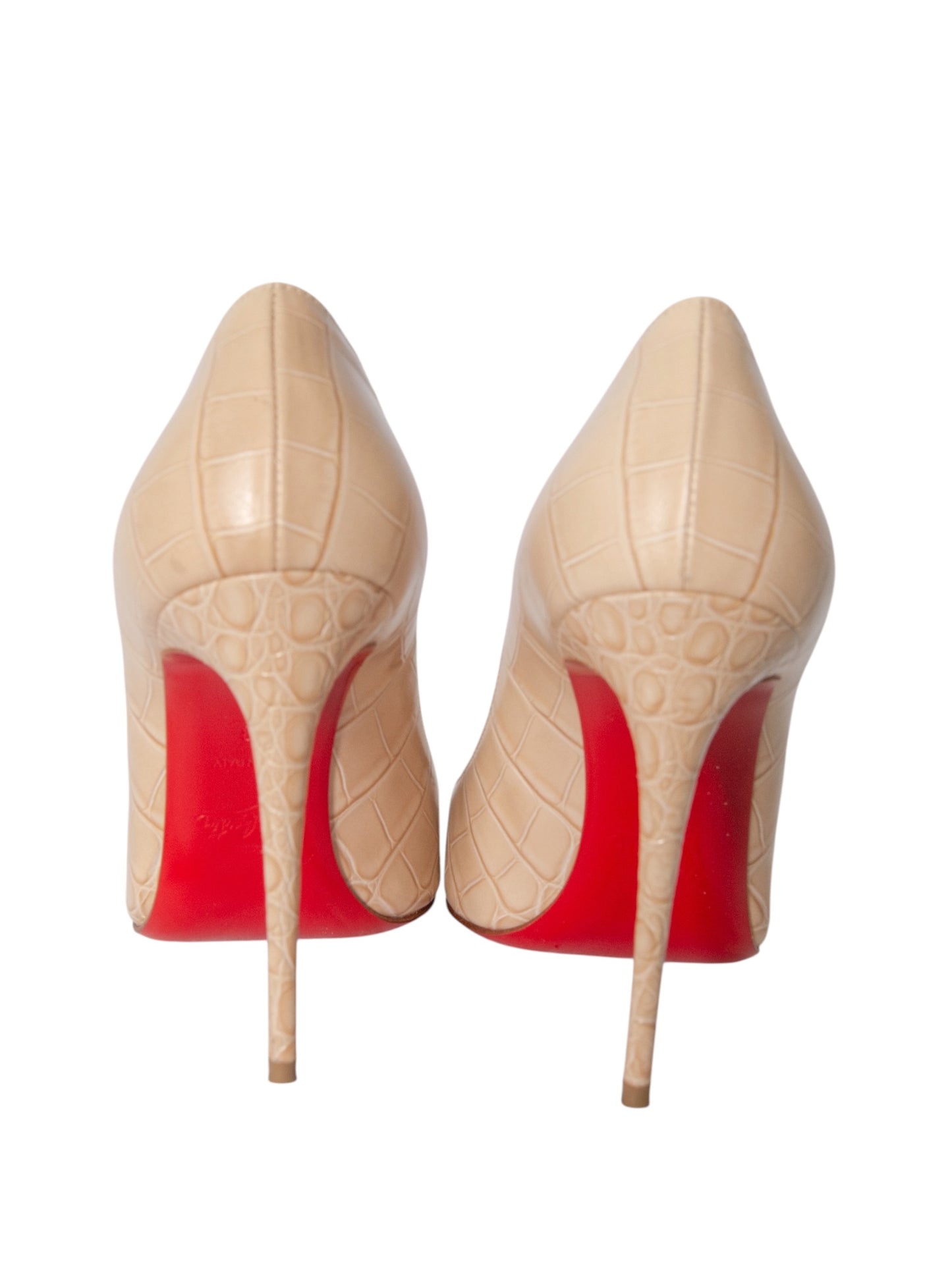 CHRISTIAN LOUBOUTIN Beige Embossed Kate Crocodile Leather Pointed Toe Pumps 38