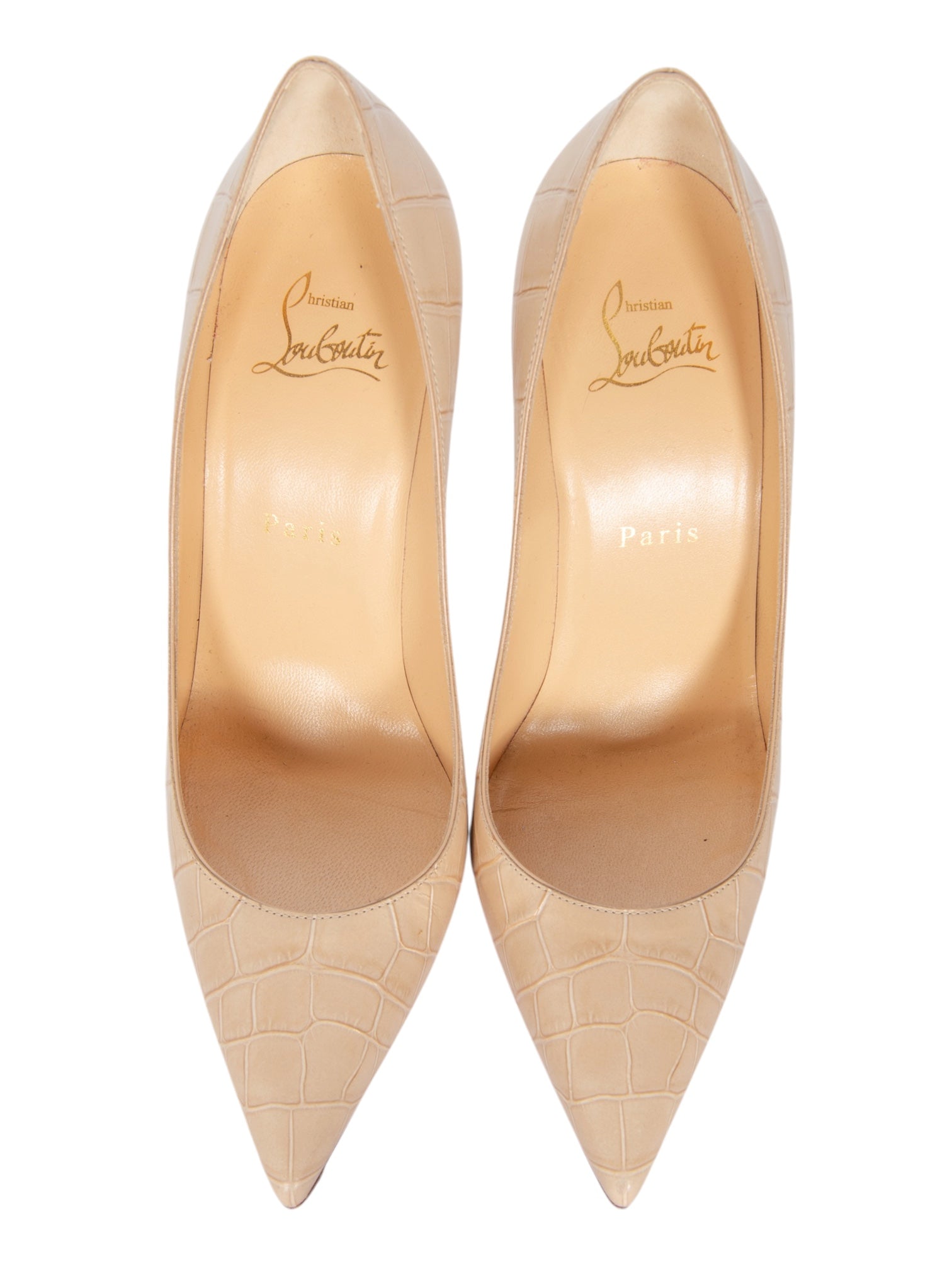 CHRISTIAN LOUBOUTIN Beige Embossed Kate Crocodile Leather Pointed Toe Pumps 38