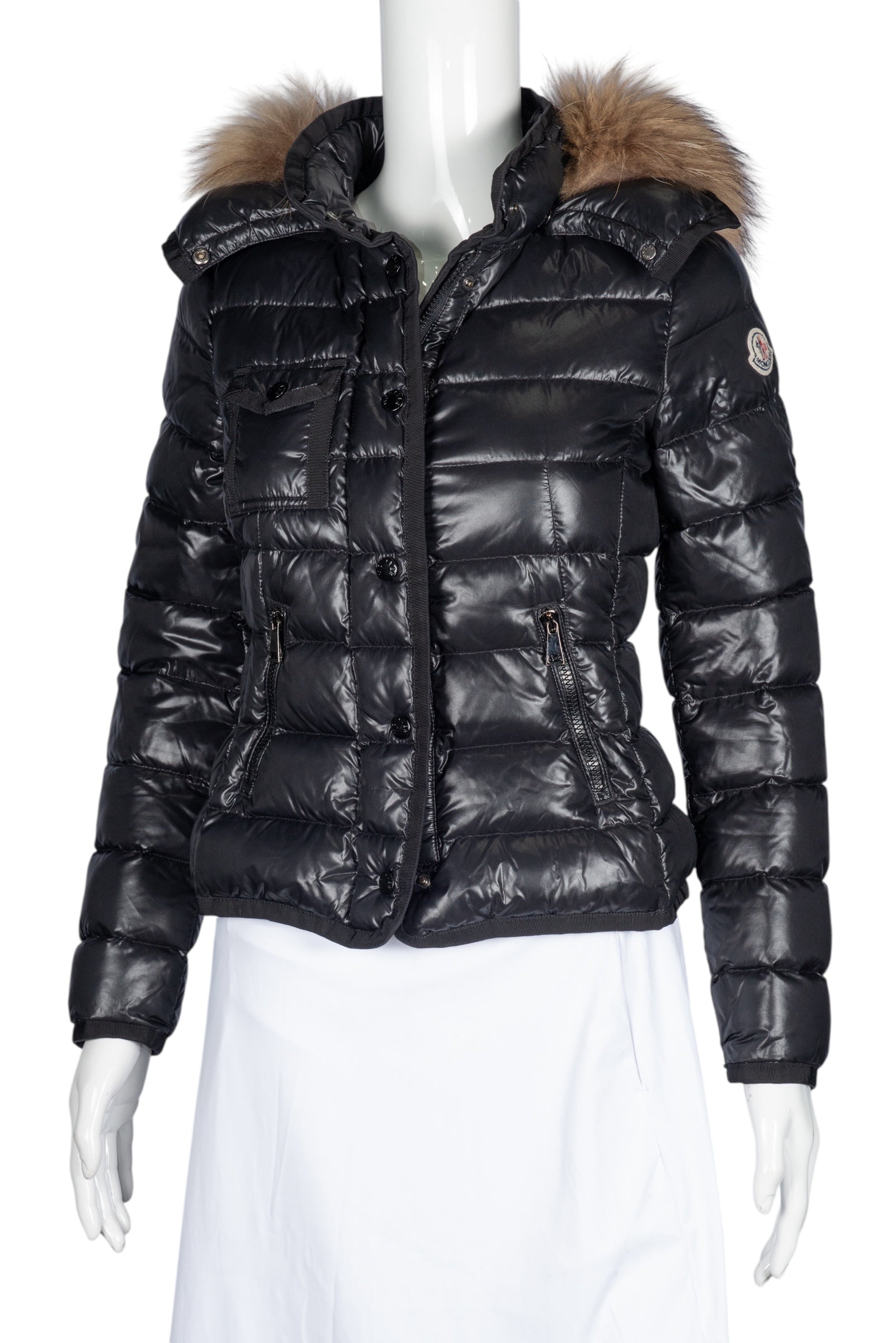 MONCLER Fox Fur Trim Down Puffer Coat Size XS