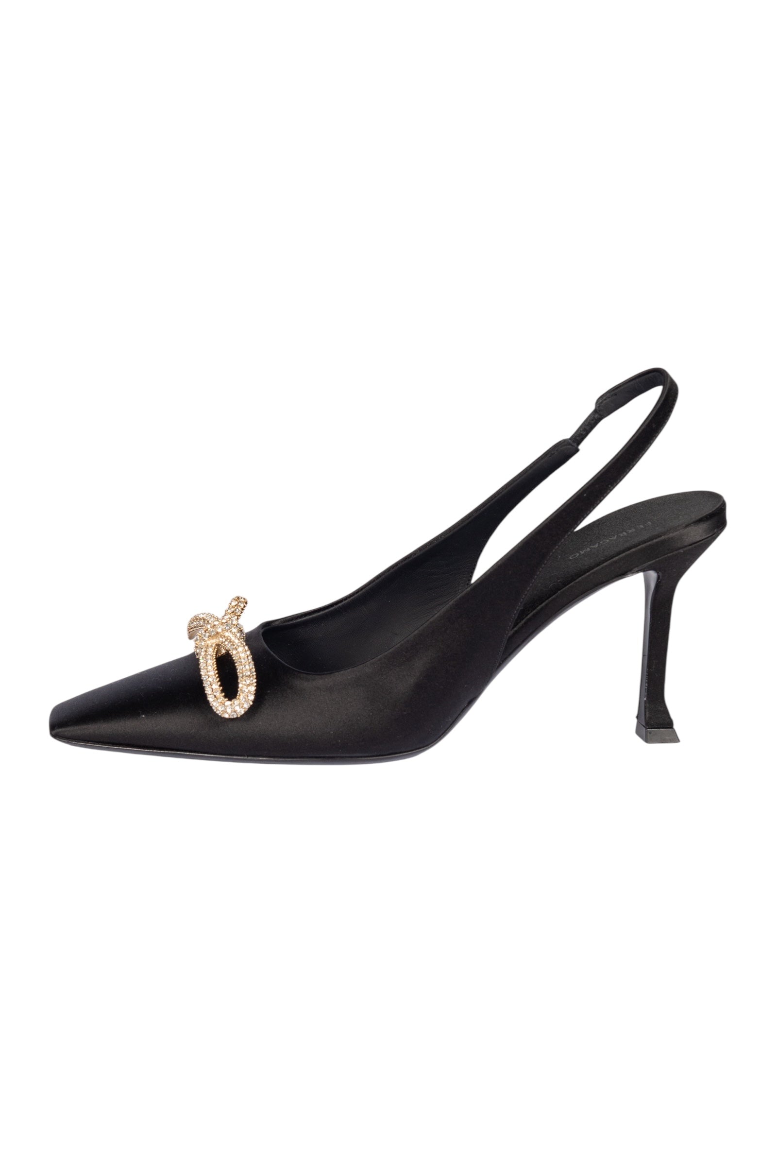 SALVATORE FERRAGAMO Satin Crystal Embellished Slingback Heels Size 10