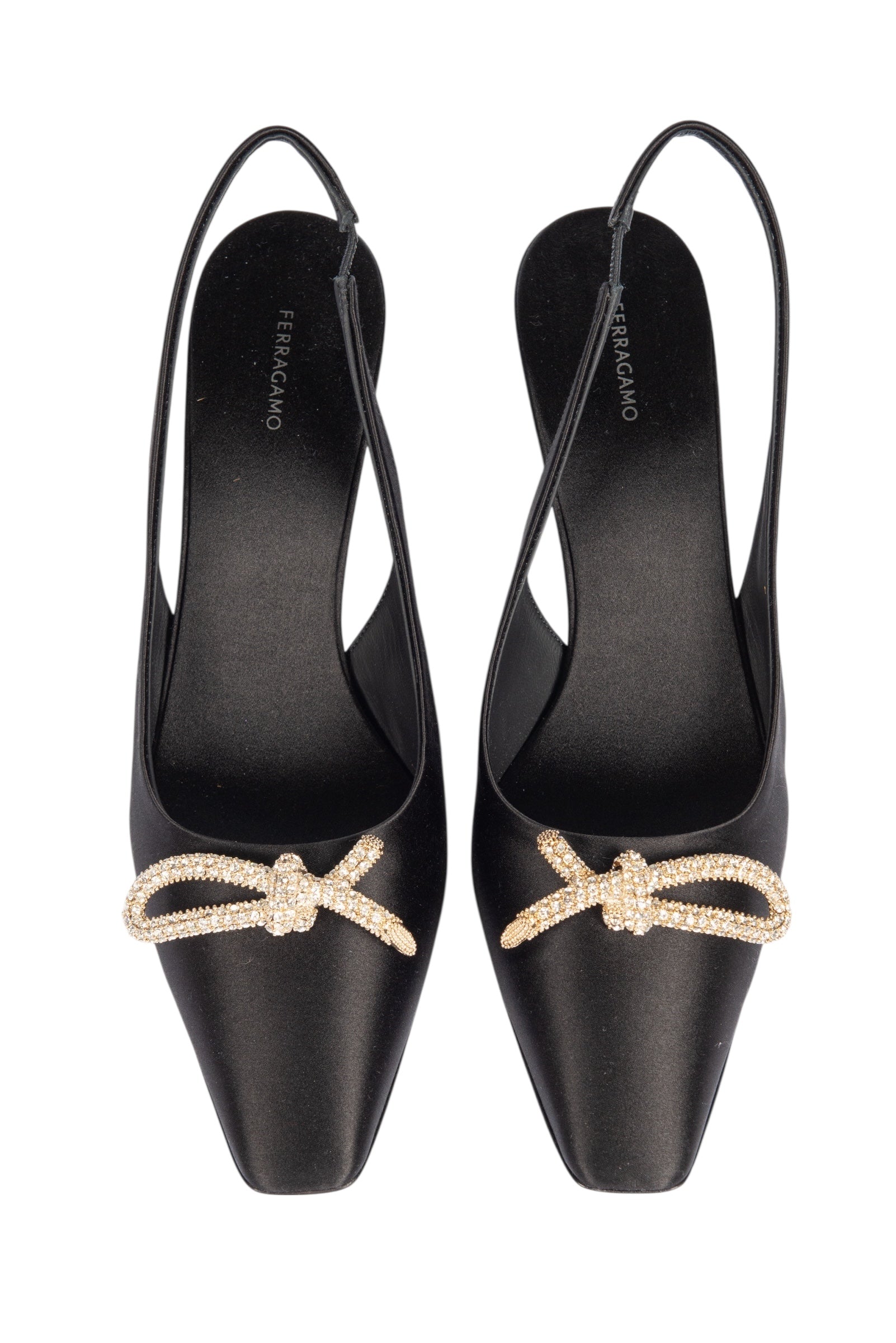 SALVATORE FERRAGAMO Satin Crystal Embellished Slingback Heels Size 10