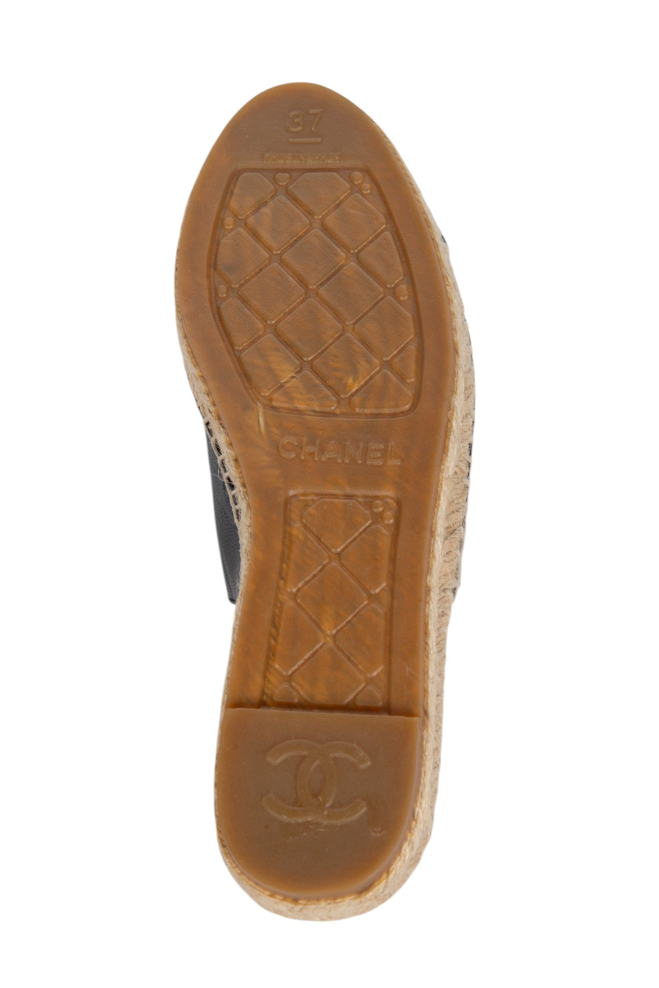 CHANEL Black Leather CC Espadrille Slides Size 37